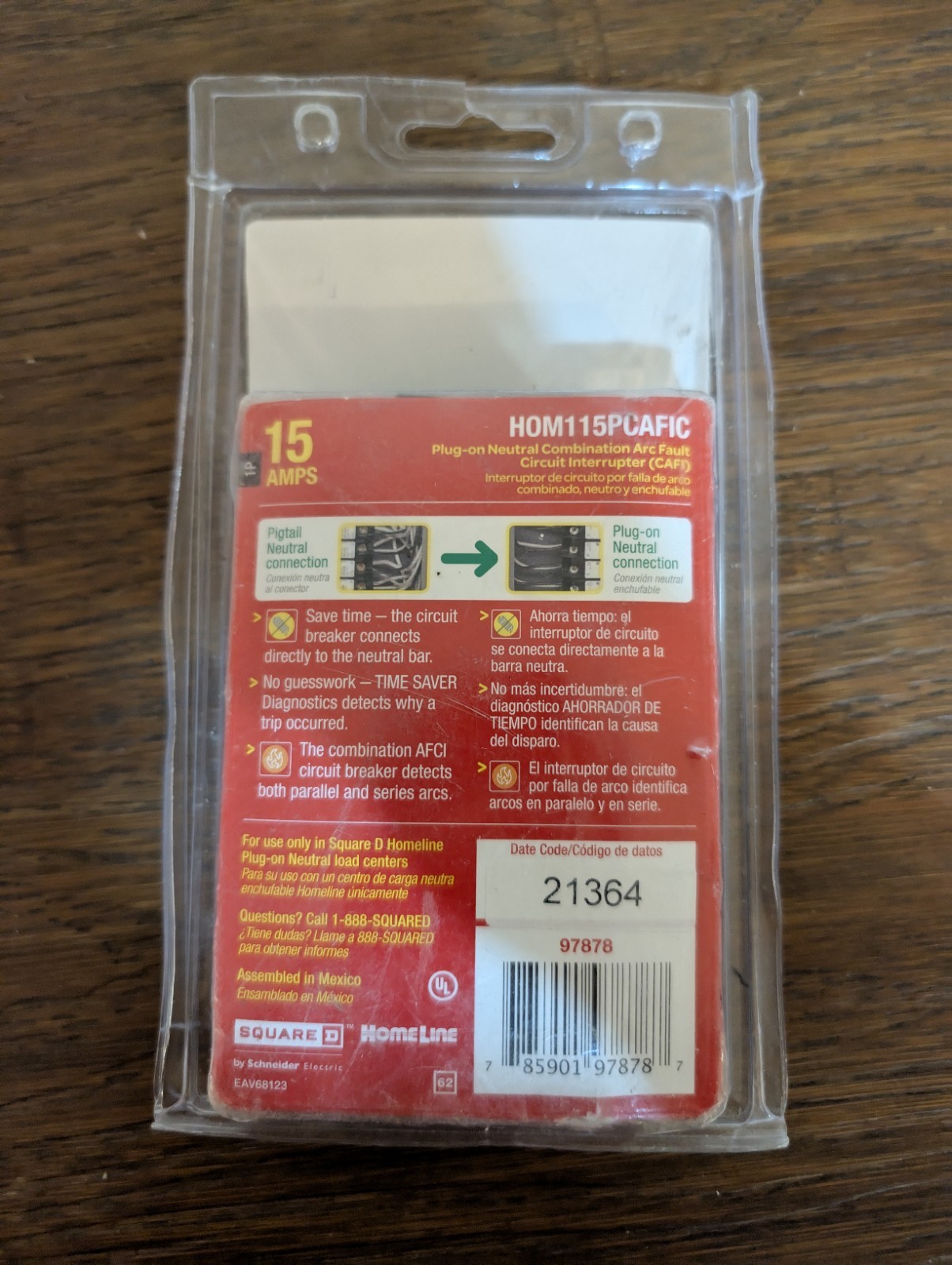 NEW Square D HOM115PCAFIC 1 Pole 15 Amp 120V Circuit Breaker NSB