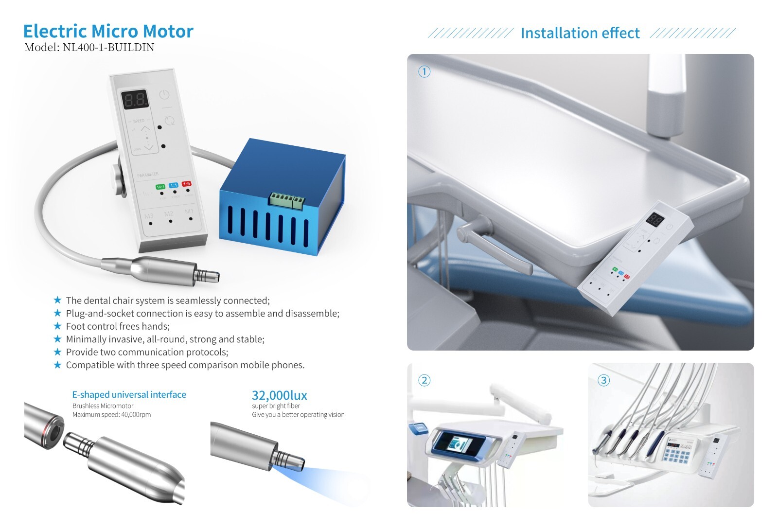 Dental LED Electric Motor Brushless Built in/1:1 1:5 Contra Angle Handpiece Y1M