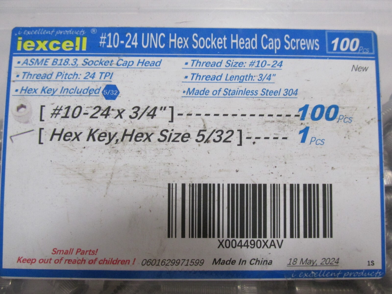 NEW iexcell #10-24 x 3/4″ UNC Hex Socket Head Cap Screws Box of 100 pcs.