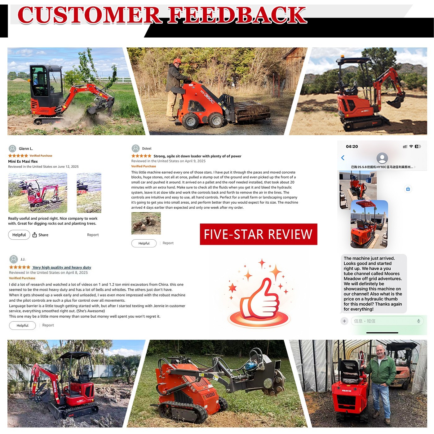 HY12C FREE SHIP/unloading Mini Excavator 1.2Ton 13.5hp Gas EPA Engine+Rake+Auger