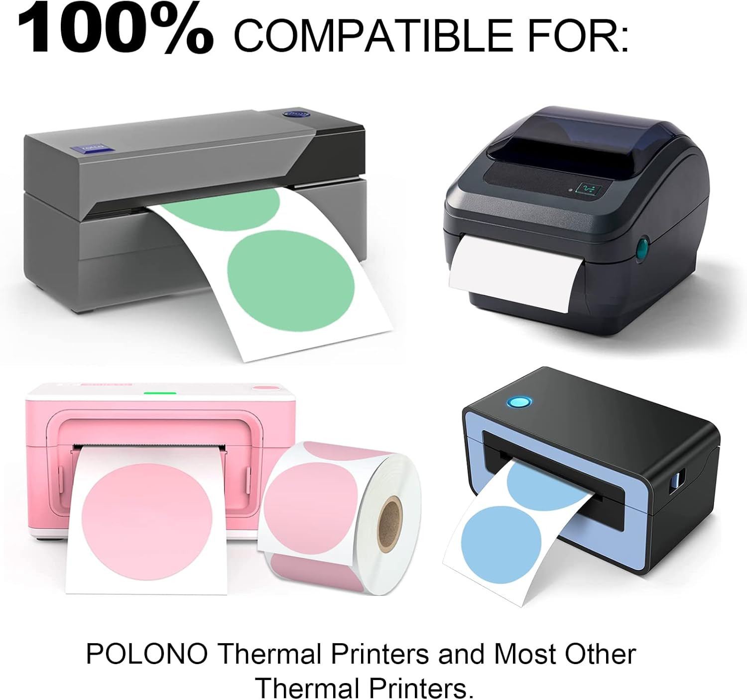 2″ Round Thermal Labels 750 Roll Self Adhesive Stickers for Thermal Printers