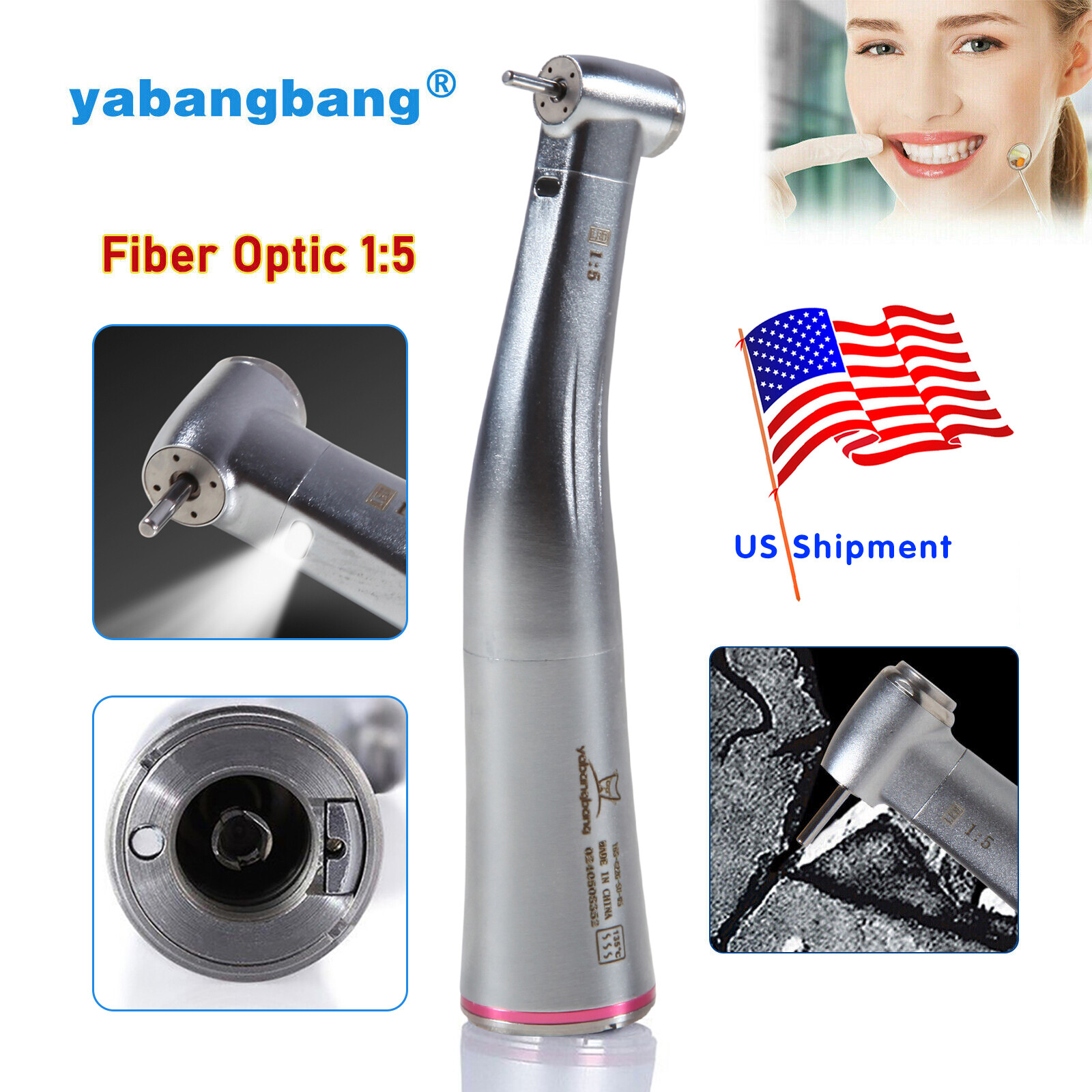 Dental 1:5 Increasing Fiber Optic LED Contra Angle Handpiece Fit NSK Electric DL
