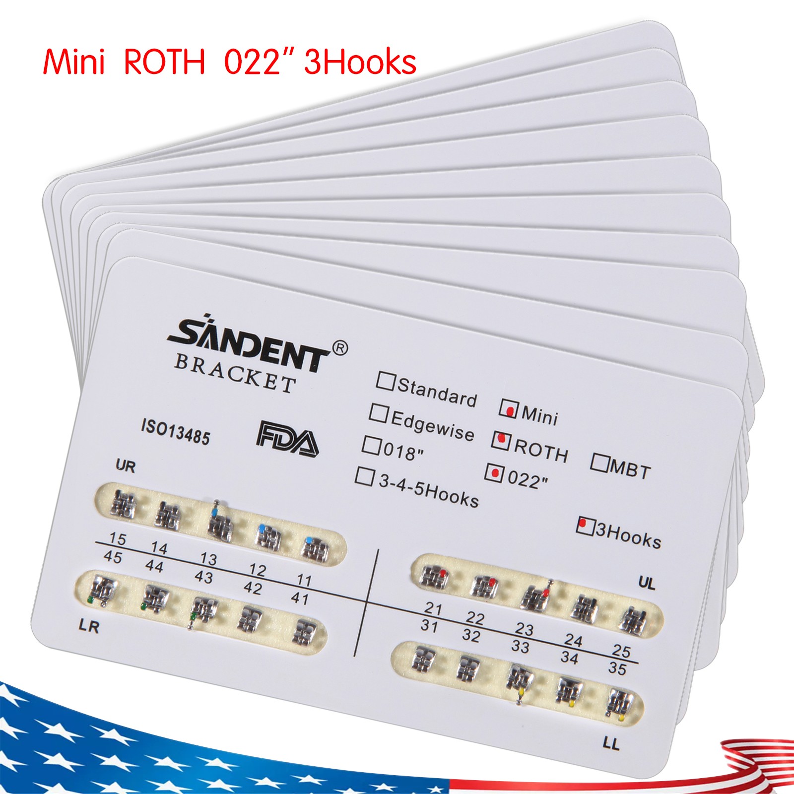 10Packs Soportes de ortodoncia dental Braces Mini Roth Slot.022 3 ganchos