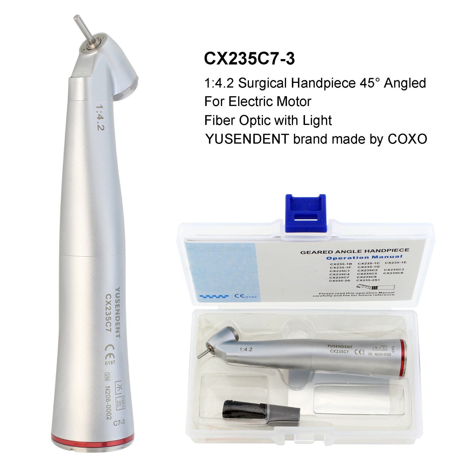 COXO Dental Electric Handpiece Contra Angle 1:1 1:5 45° Surgical Fiber Optic LED