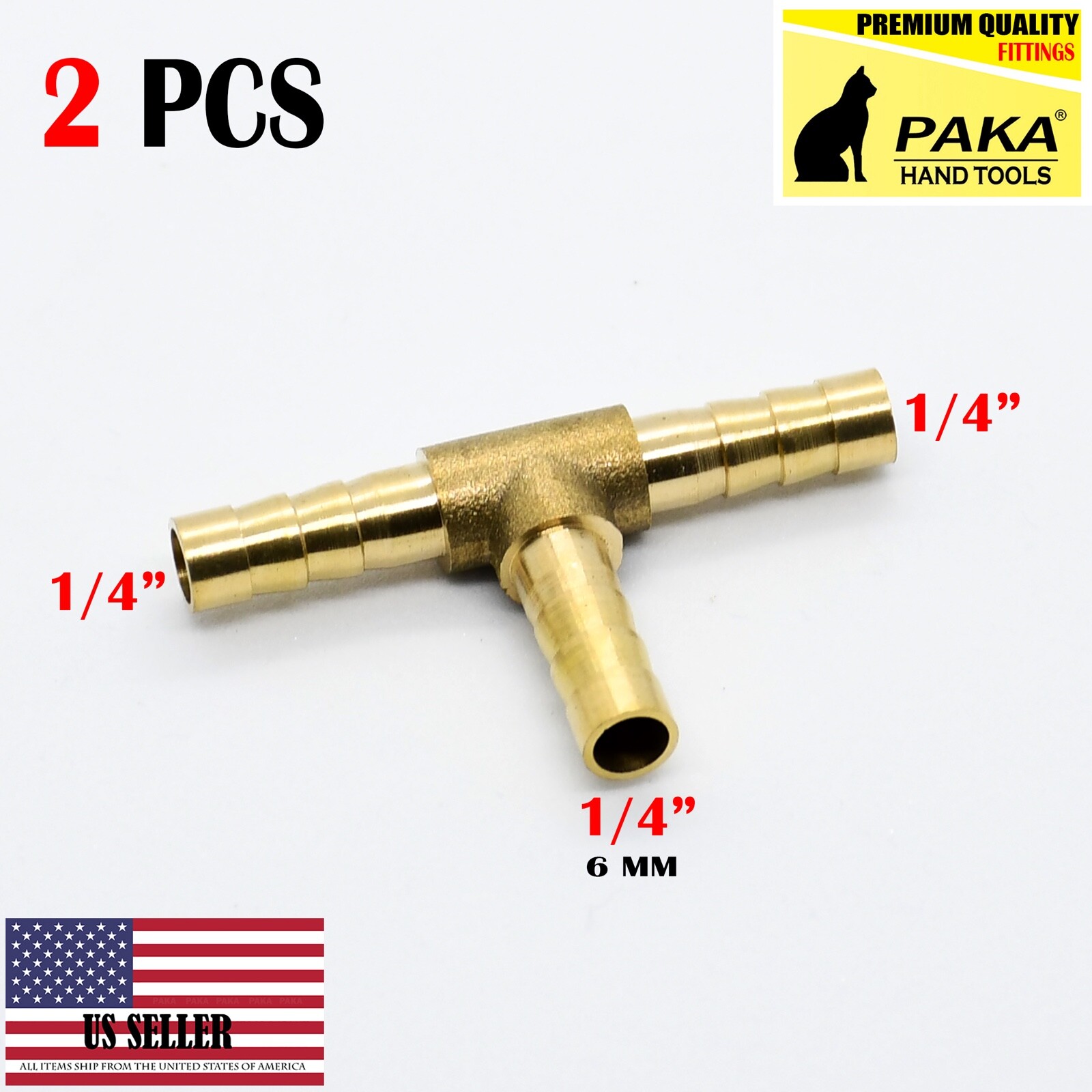 2PC – 1/4 HOSE BARB TEE Brass Pipe 3 WAY T Fitting Thread Gas Fuel Water Air