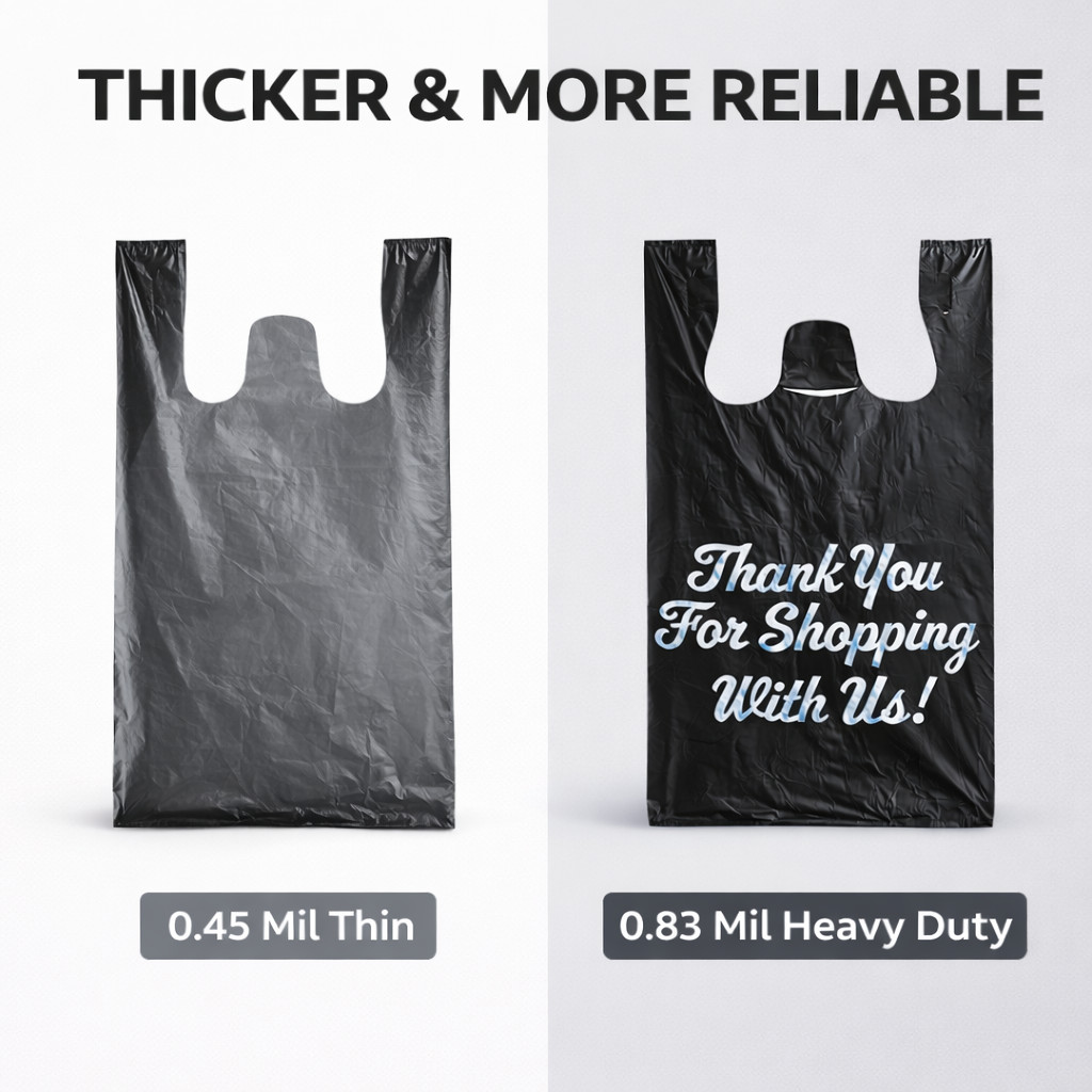 Large Size Black “Thank You” Script Heavy-Duty Plastic T-Shirt Bag 13″x23″x10″