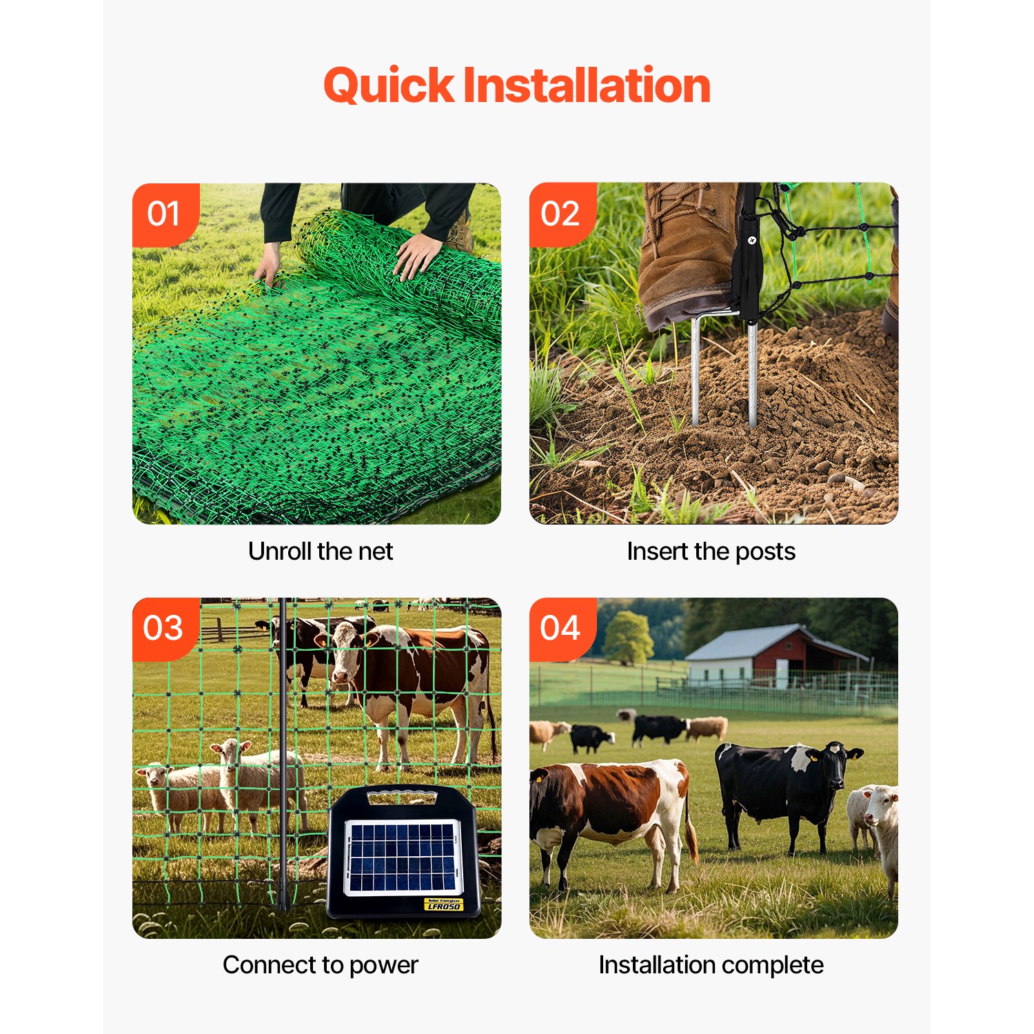 VEVOR Electric Netting Fence Kit Sheep Fencing 42″H x 164’L with Posts Spikes