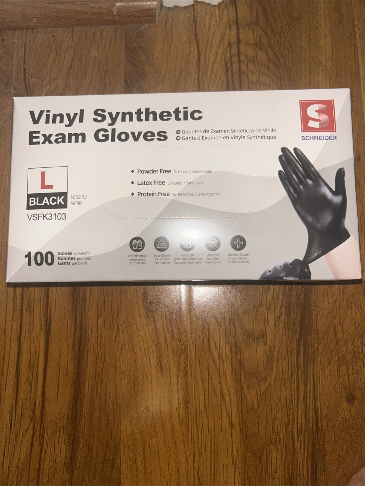 Schneider Vinyl Synthetic Exam Gloves, 4 Mil, Disposable Gloves for size L