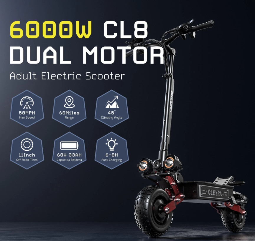 6000W Folding Dual Motor 60V 33A Adult Electric Scooter 11″ Road Tire E-Scooter