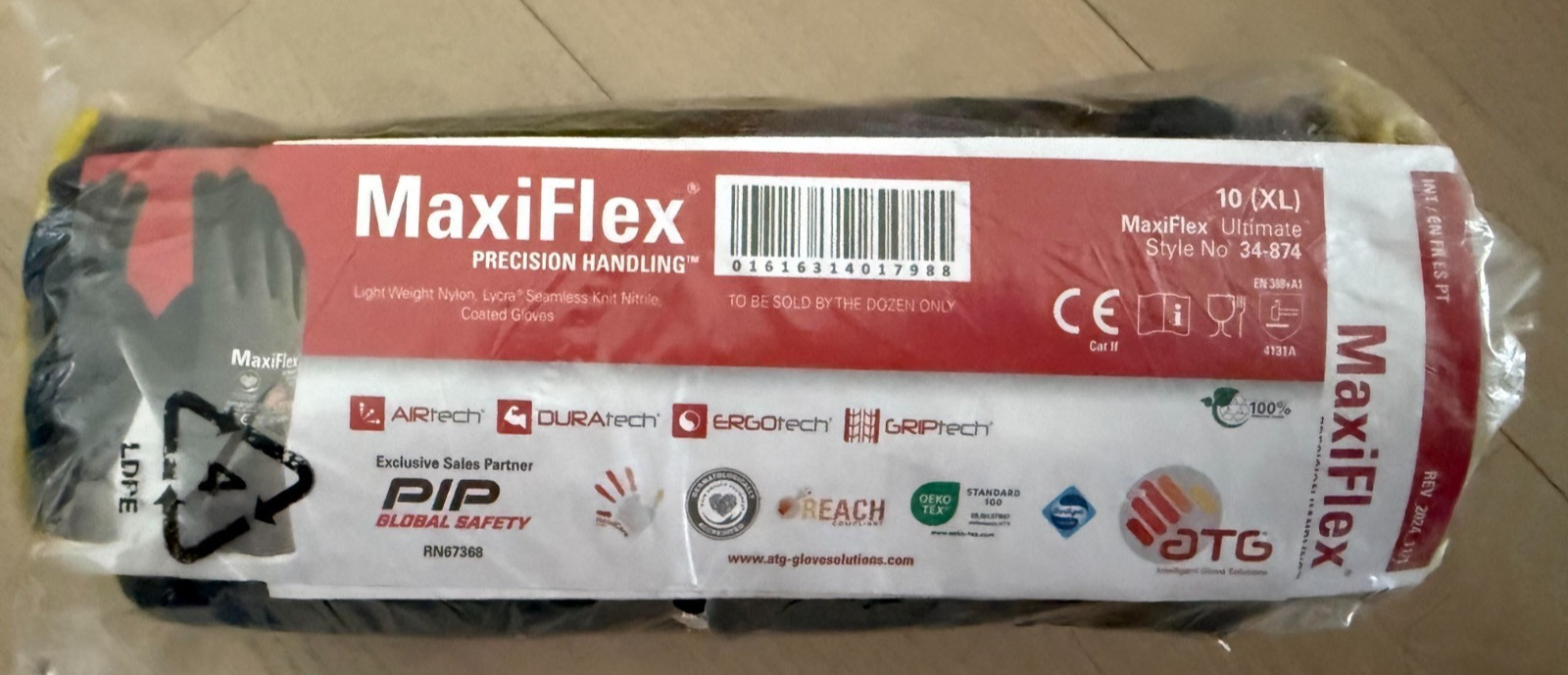 MaxiFlex Nitrile PIP -CoatPROTECTIVE WORK GLOVES 34-874 (12 pack) size XL