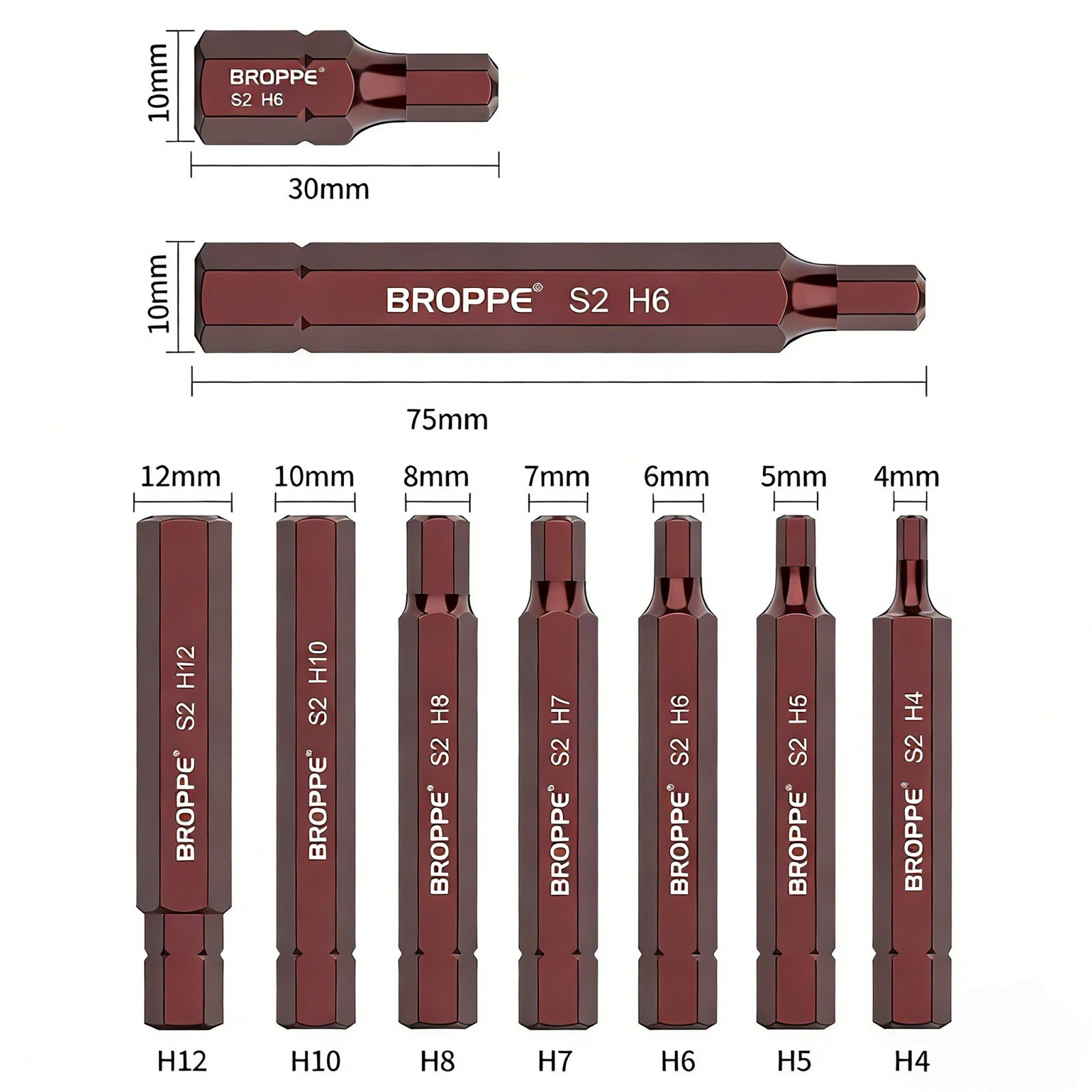 H4 H5 H6 H7 H8 H10 H12 Magnetic Impact Driver Bit 10mm Shank Hex Screwdriver Bit