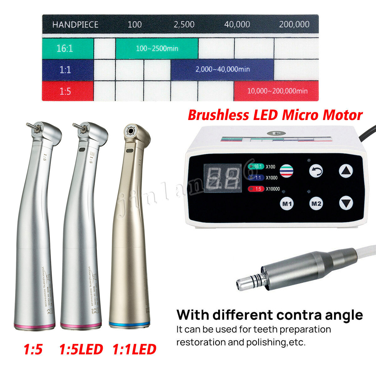 Dental Electric Motor LED Handpiece 1:5 1:1 Brushless Yabangbang