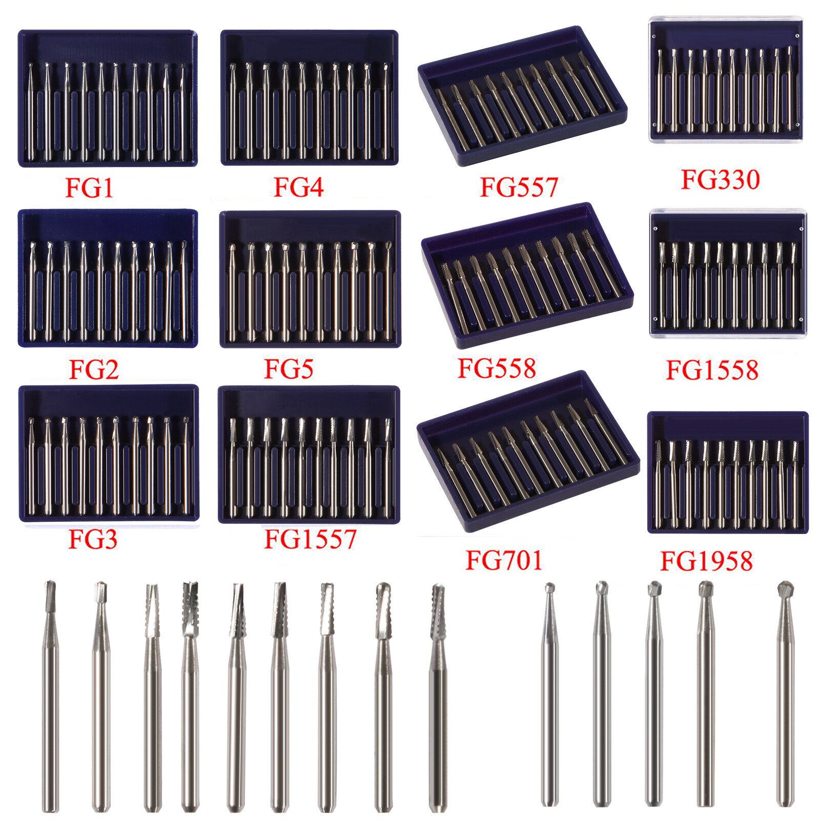Dental Carbide Burs FG1/2/3/4/5/6/7/8 Round for High Speed Handpiece 10 -100Pcs