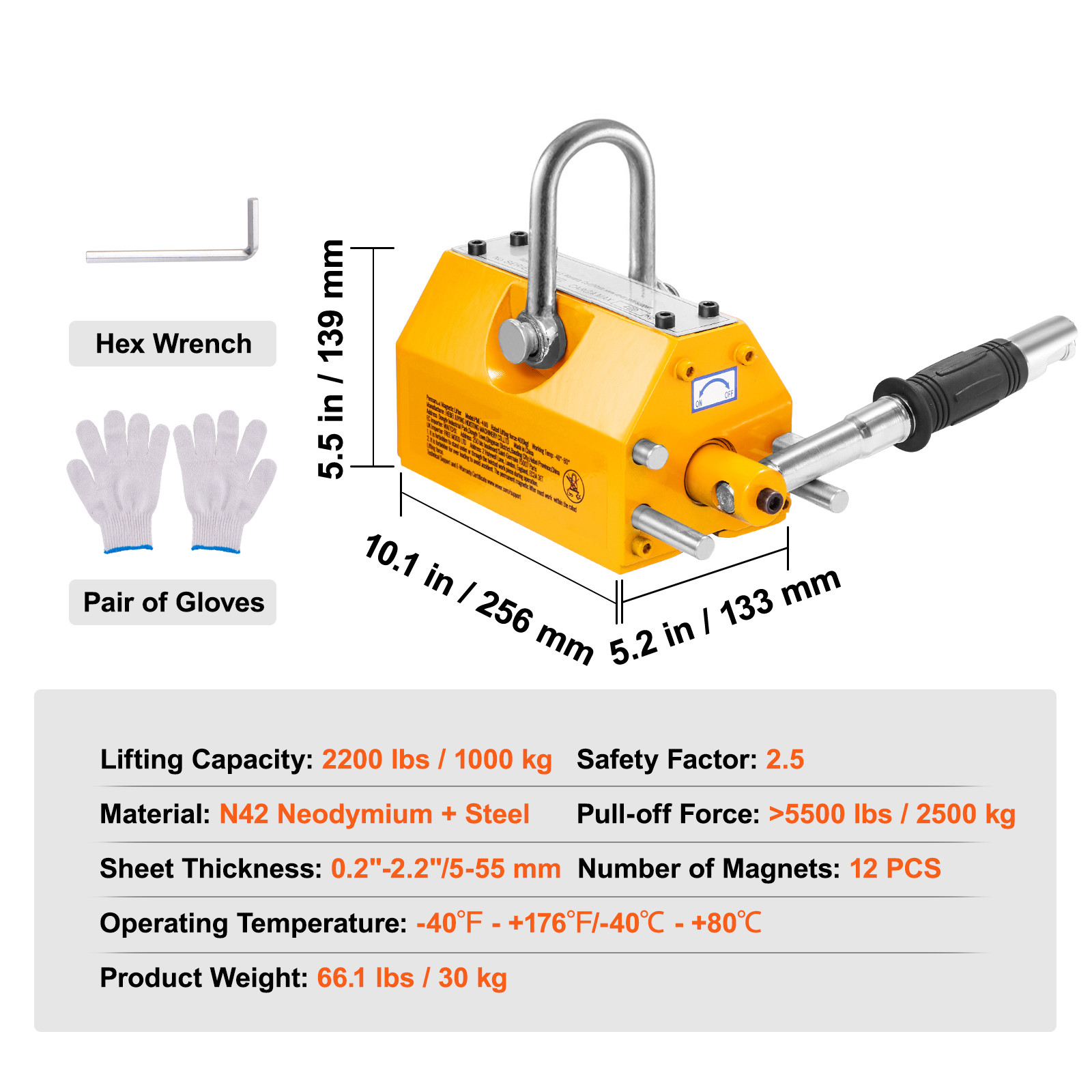 Permanent Magnetic Lifter Lifting Magnet 2200 lb/1000 kg Neodymium Hoist