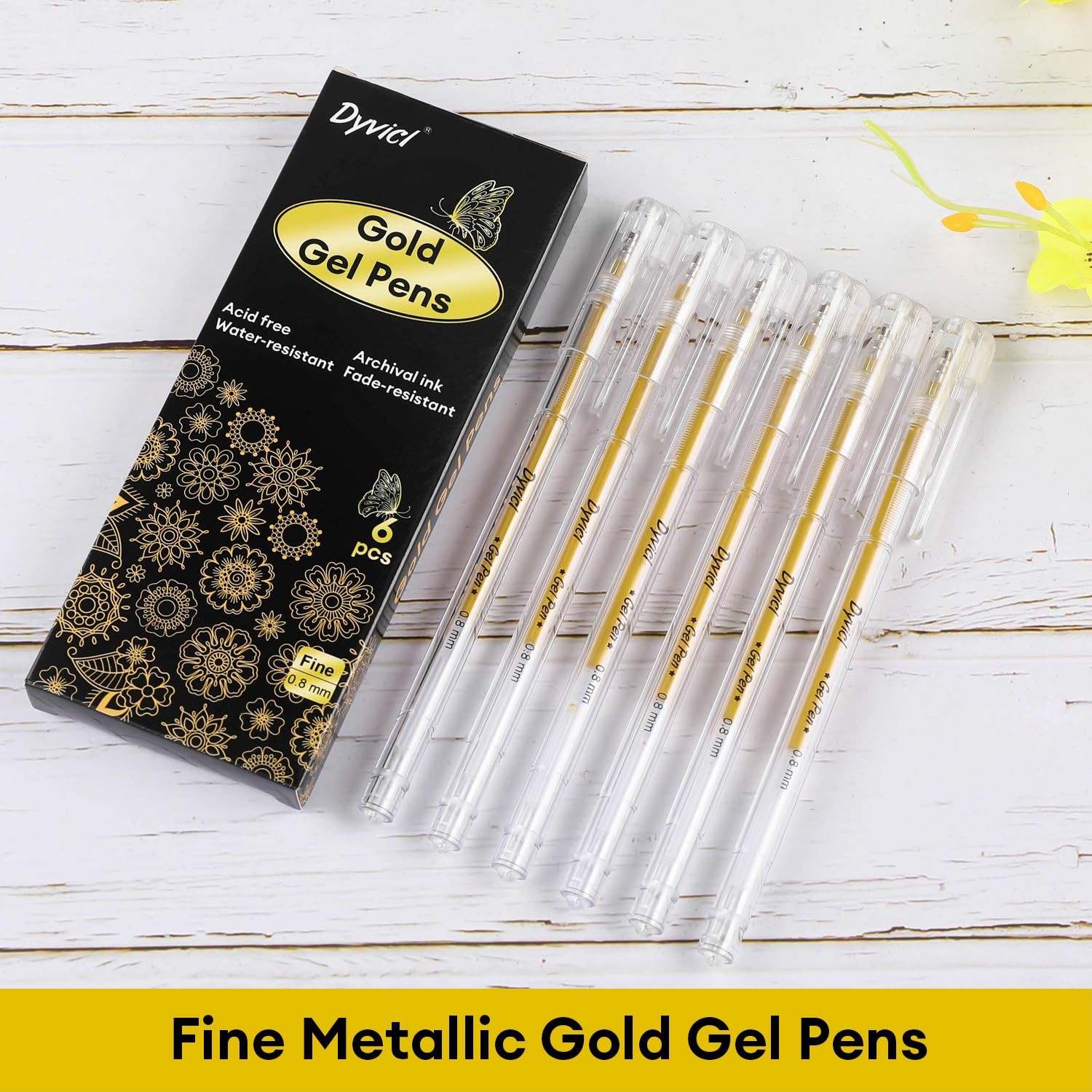 6 PCS Metallic Gold Gel Pens 0.8mm Fine Point Ink Black Paper Art Drawing