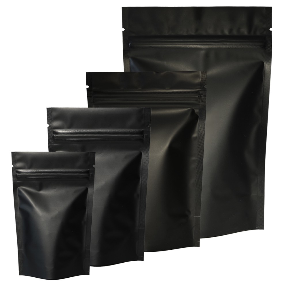 Variety of Sizes for 100pcs Matte Black Metallic Foil Stand-Up Resealable Bags