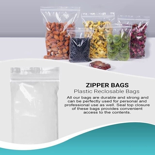 100 Pack 13×15 Inch Clear Reclosable Zipper Bag Plastic Poly Zip Lock Bags 2Mil
