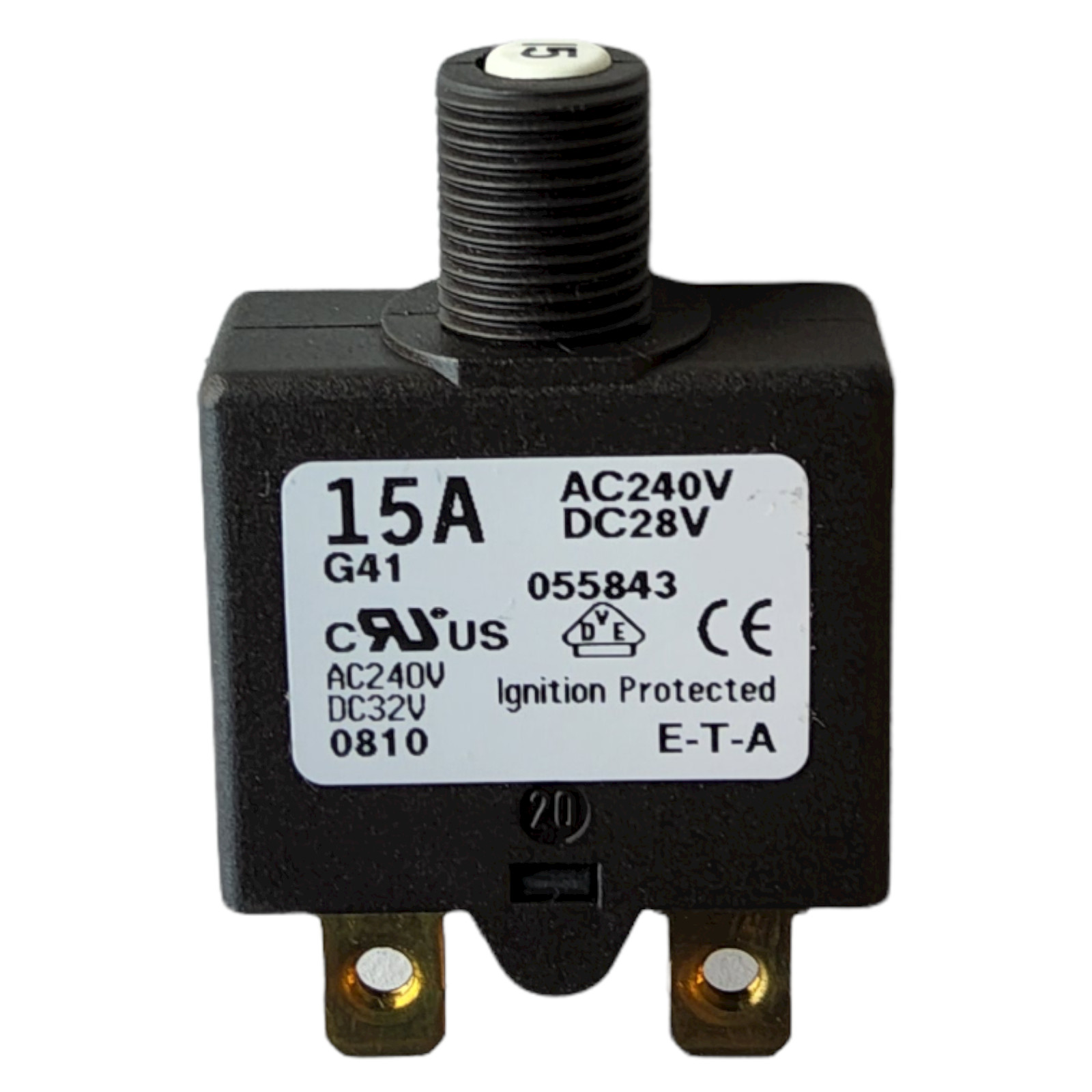 ETA Thermal Circuit Breaker, 1658 Series, 15 A, 1 Pole Push to reset, NEW