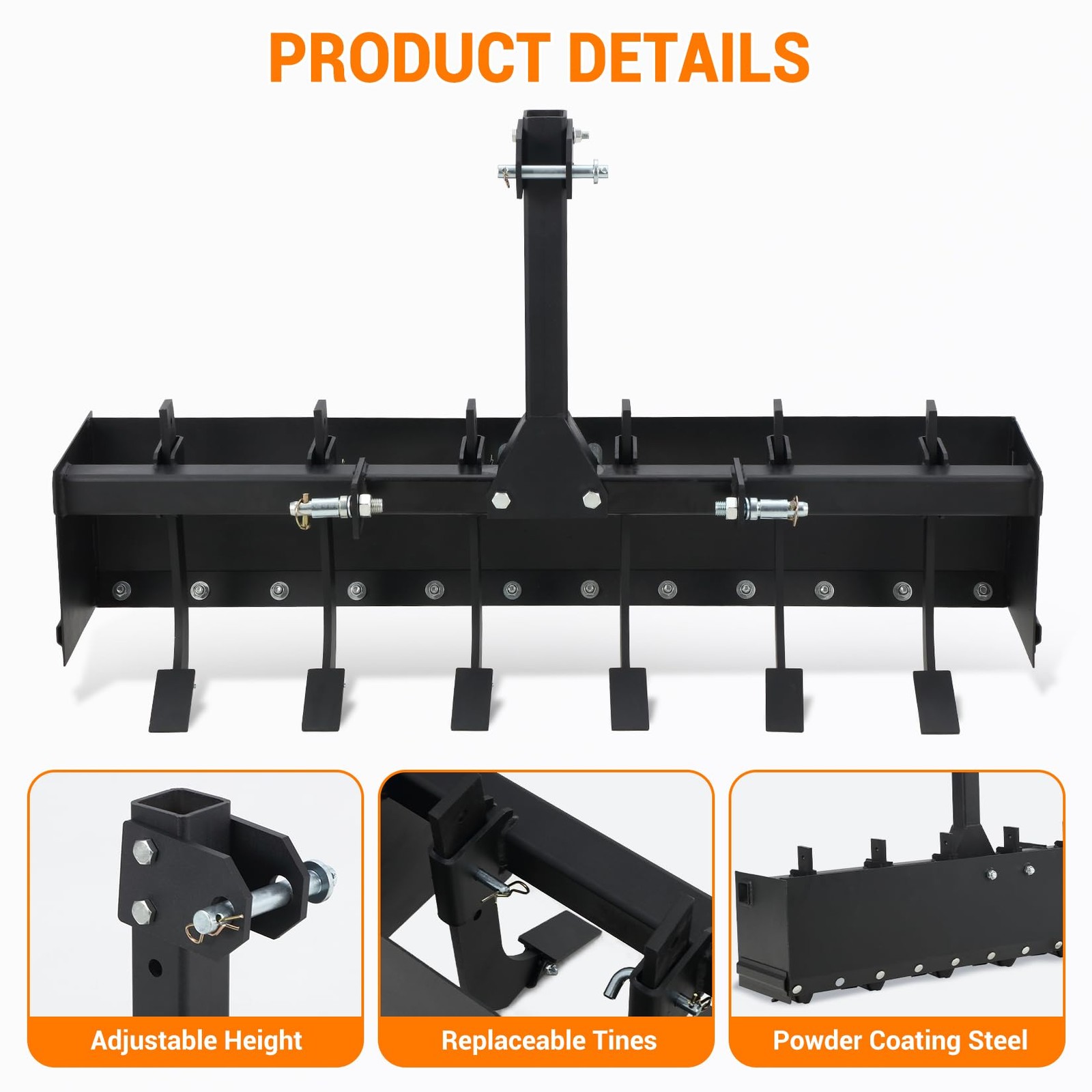55″ Tow Behind Box Scraper 3-Point Quick Hitch Box Blade For Category 1 Tractor