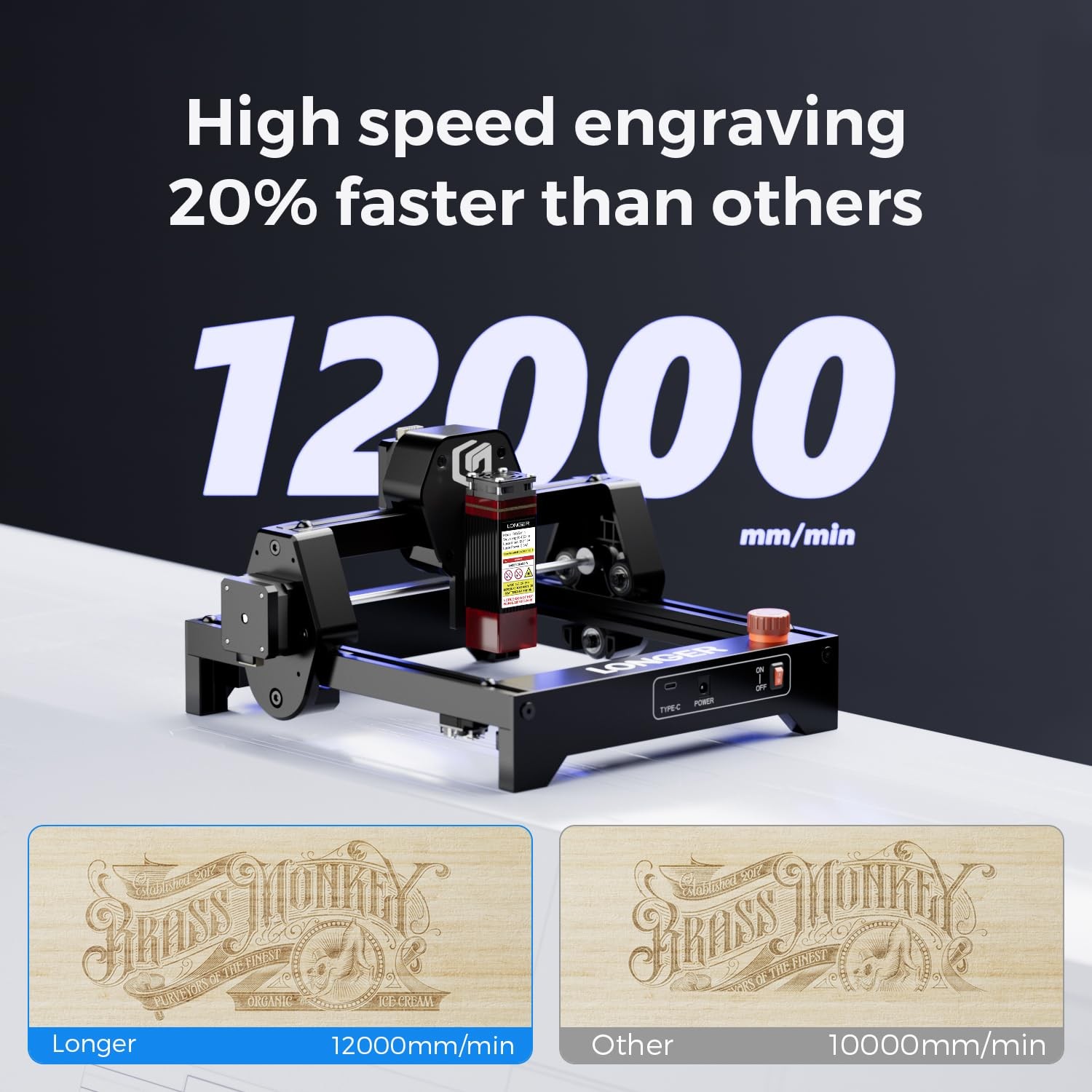 LONGER Ray5 mini Laser Engraver, 12000mm/min High-S