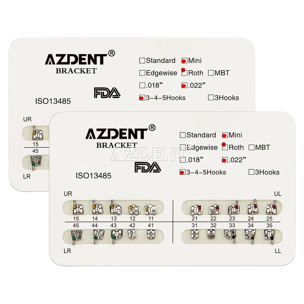 10X AZDENT Dental Orthodontic Bracket Mini/Standard MBT/Roth 022/018 Hooks 3 4 5