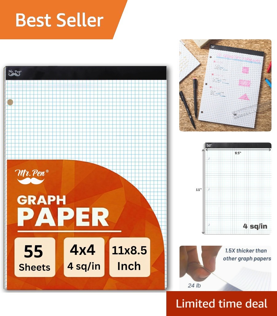 8.5×11 Inch Graph Paper Pad with 4 Squares/Inch – Perfect for Sketching & Math