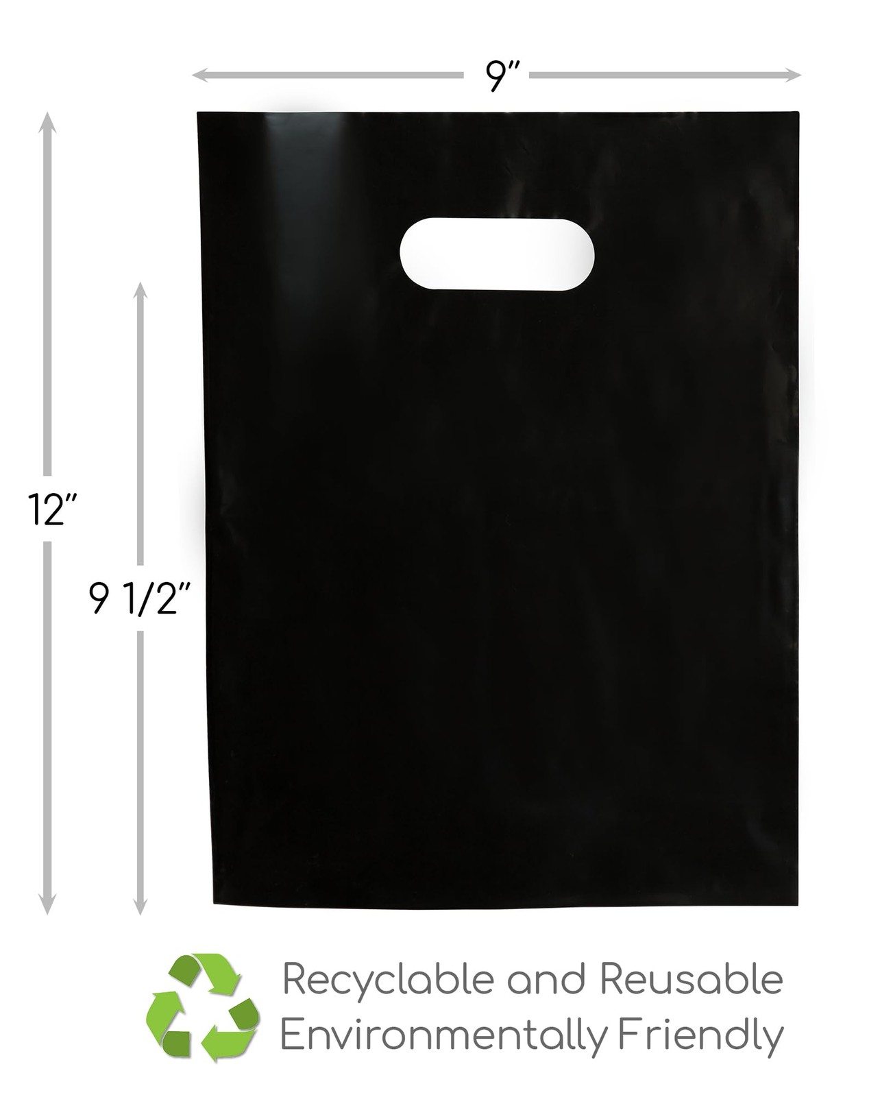 Merchandise Bags 100 Black 9″x12″ Size 1.5Mil Thick With Handles