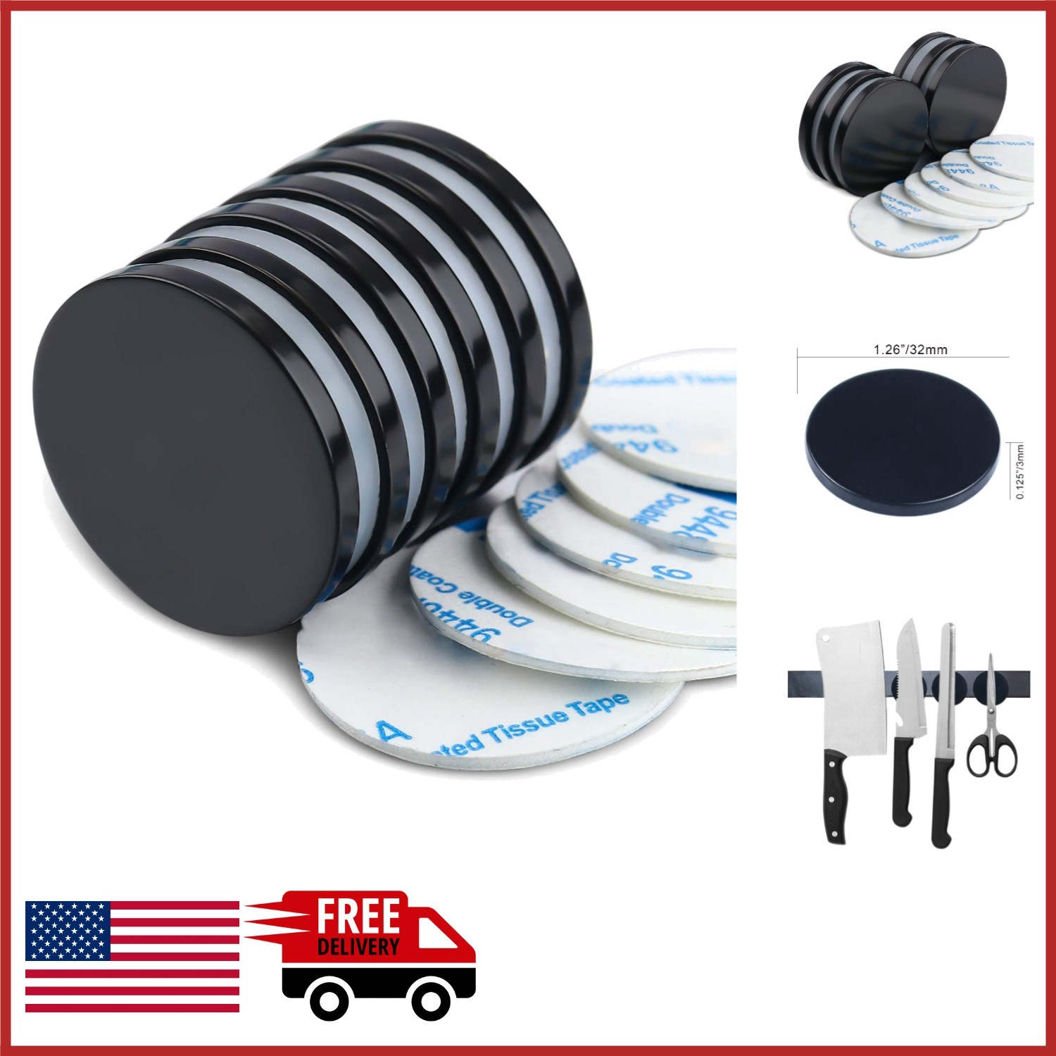 Strong Permanent Rare Earth Magnets 1.26″ x 0.12″ for Home and Garage Use