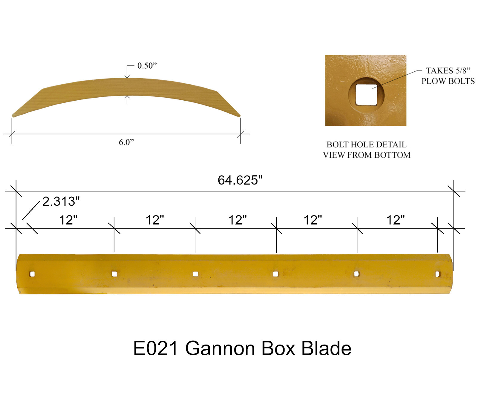 E021 – Scraper Box Blade, fits many Gannon Boxes – 1/2″ x 6″ x 64.625″