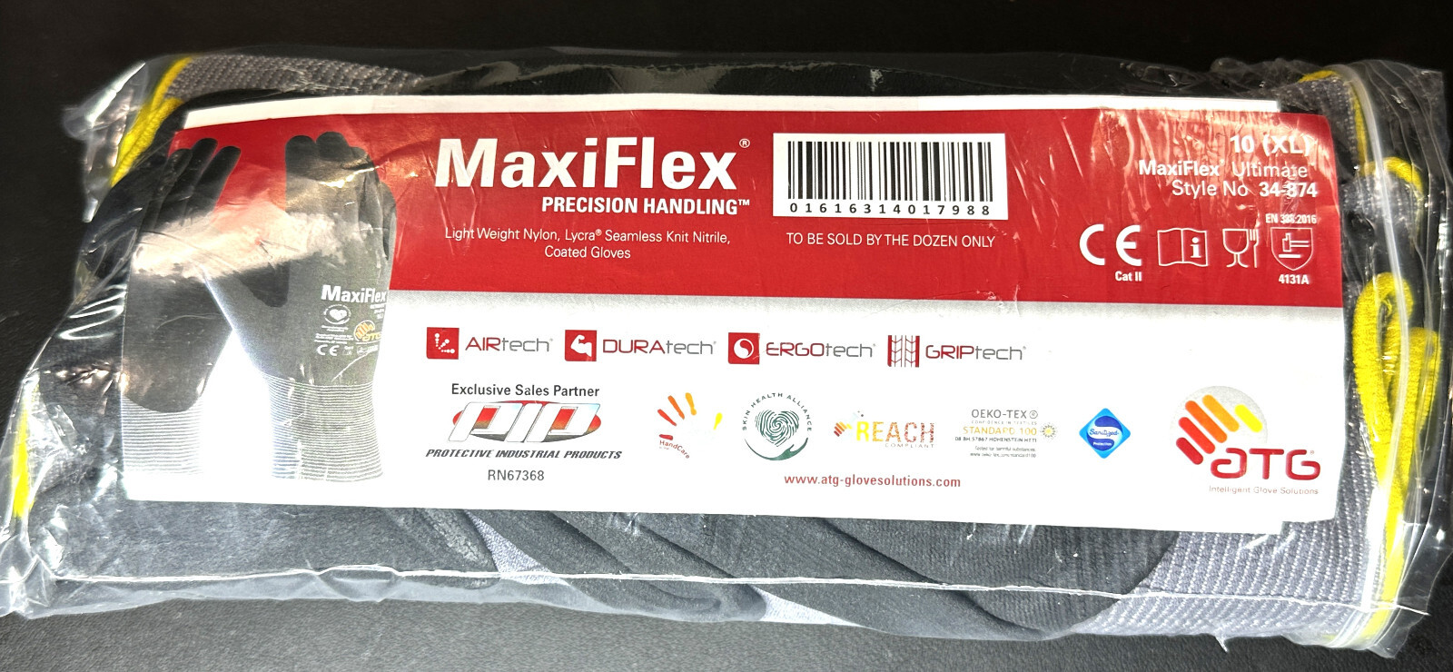 MaxiFlex 34-874 10-Pairs Ultimate Micro Foam Nitrile Grip Coated Protect Gloves