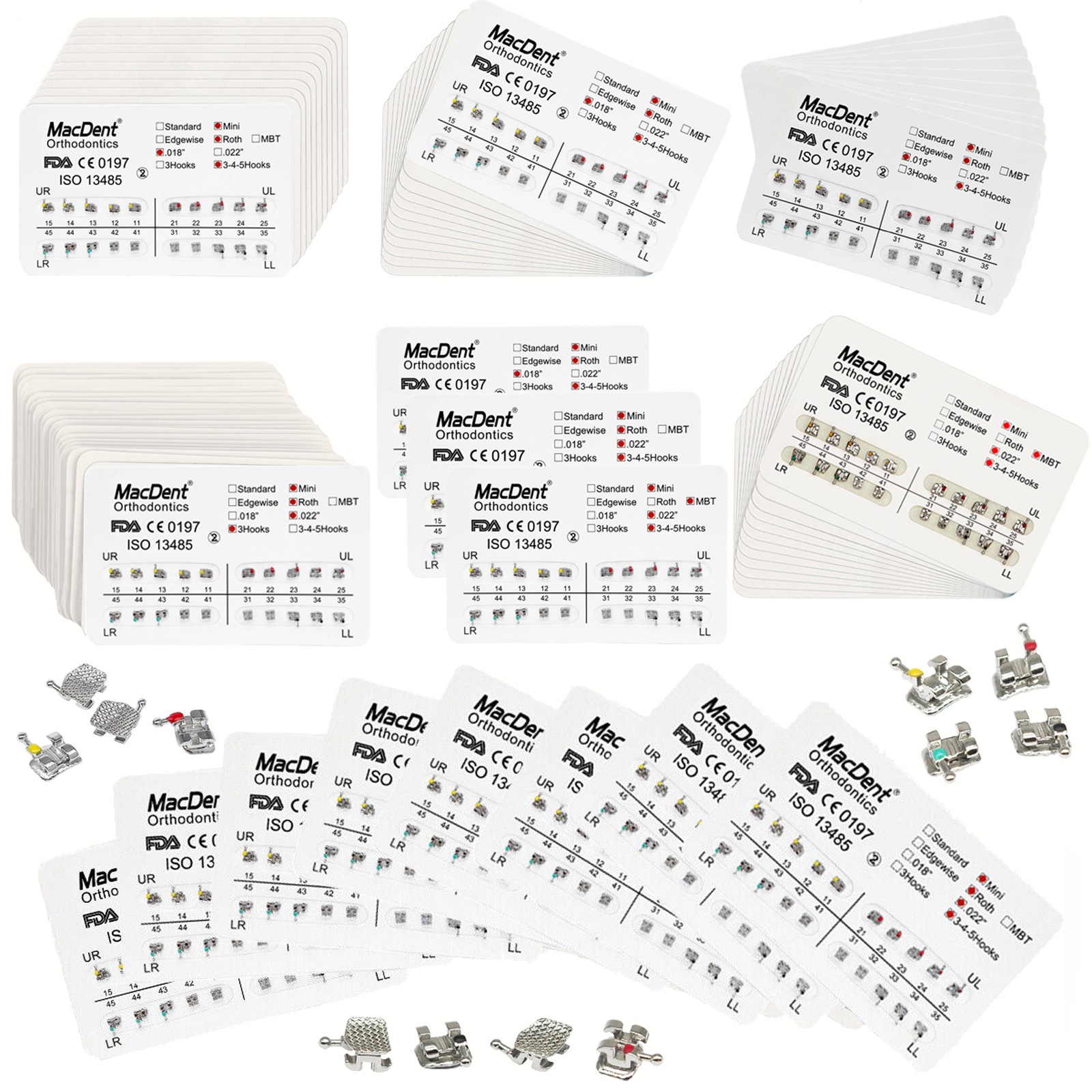 MacDent Dental Orthodontic Brackets Mini Standard Edgewise Roth MBT 018 022