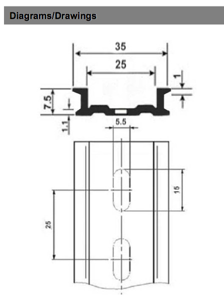 10 Pieces DIN Rail Slotted Aluminum RoHS 8 in. long 35mm 7.5mm 6.67 ft. Total