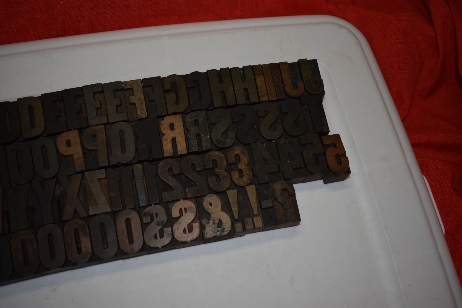 Vintage 1-1/4″ Wood Type Print Blocks Letters A-Z & 0-9 += 94 Pcs.