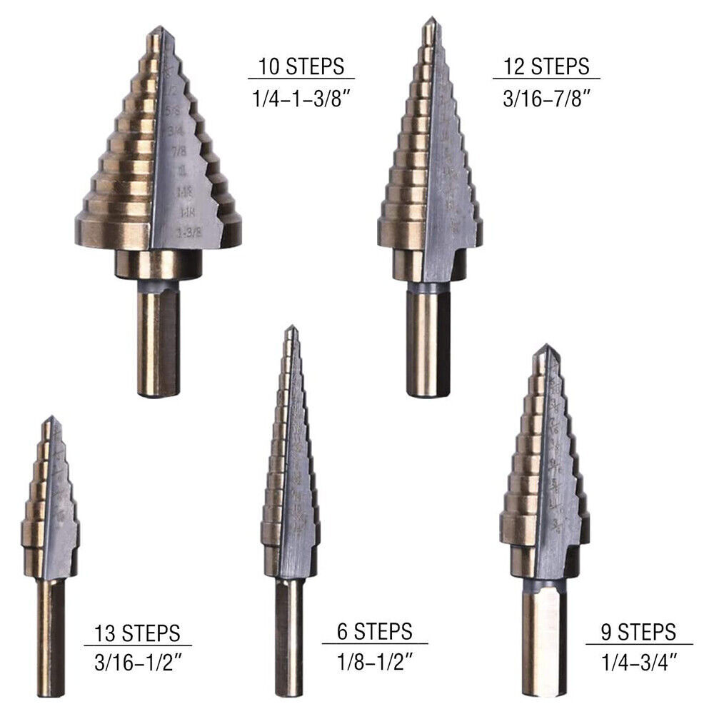5Pcs HSS Cobalt Hole Large Metal Step Drill Bit Set Titanium Cutter Cone 50 Size
