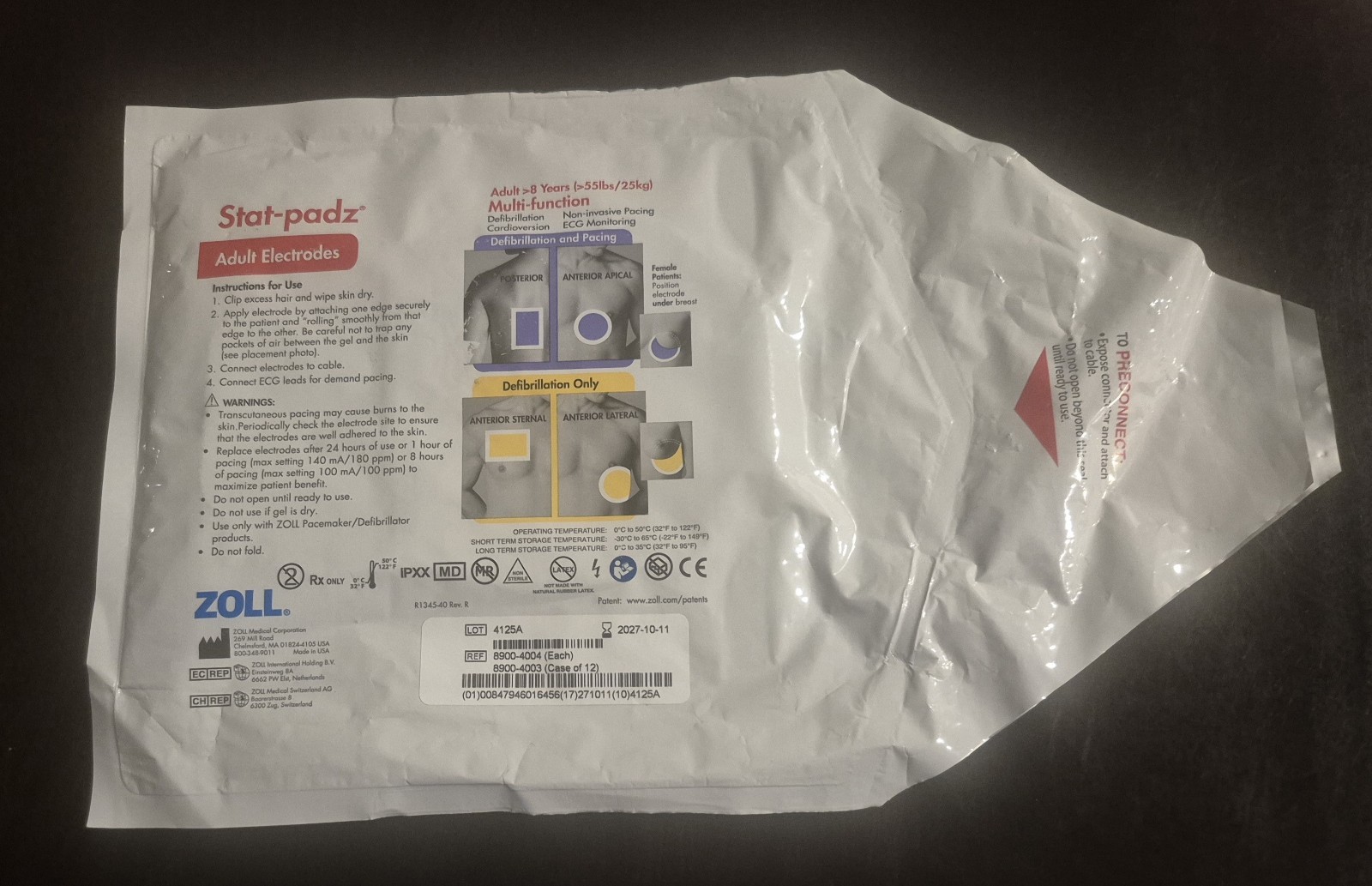 ZOLL CPR Stat-padz® Adult Electrodes with Real CPR Help 8900-0404, EXP 10/2027