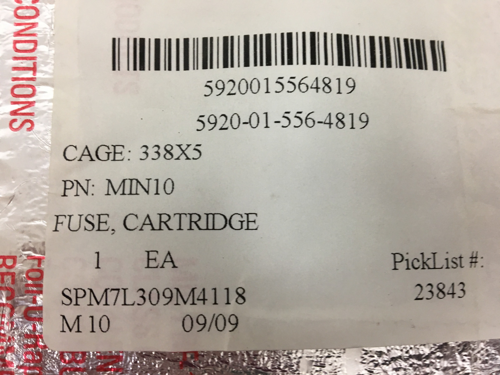 (Pack Of 5) MIN10 Fuse Cartridges
