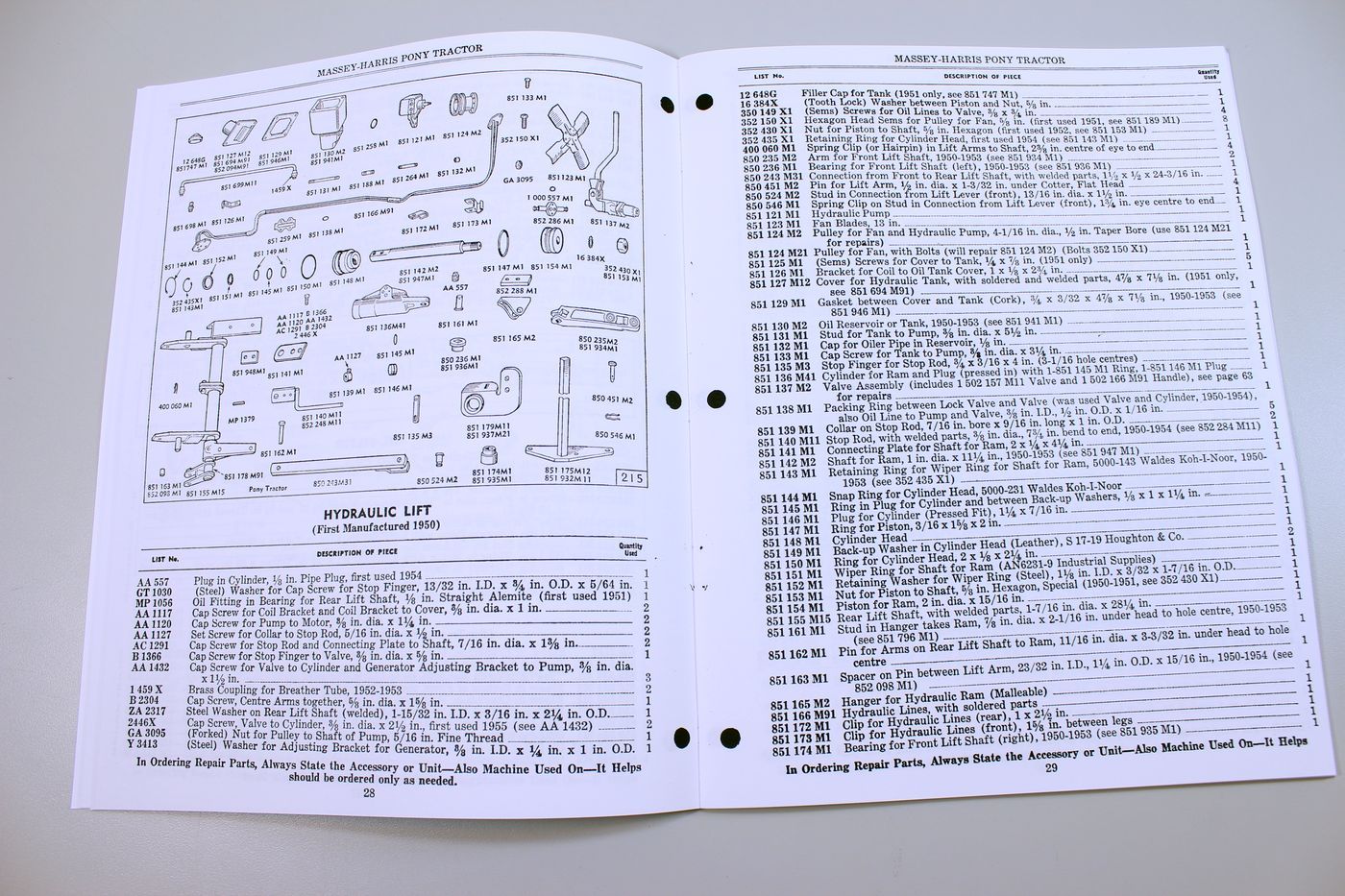 Massey Harris Pony Tractor Parts Catalog Repair List Manual Motor Accessories