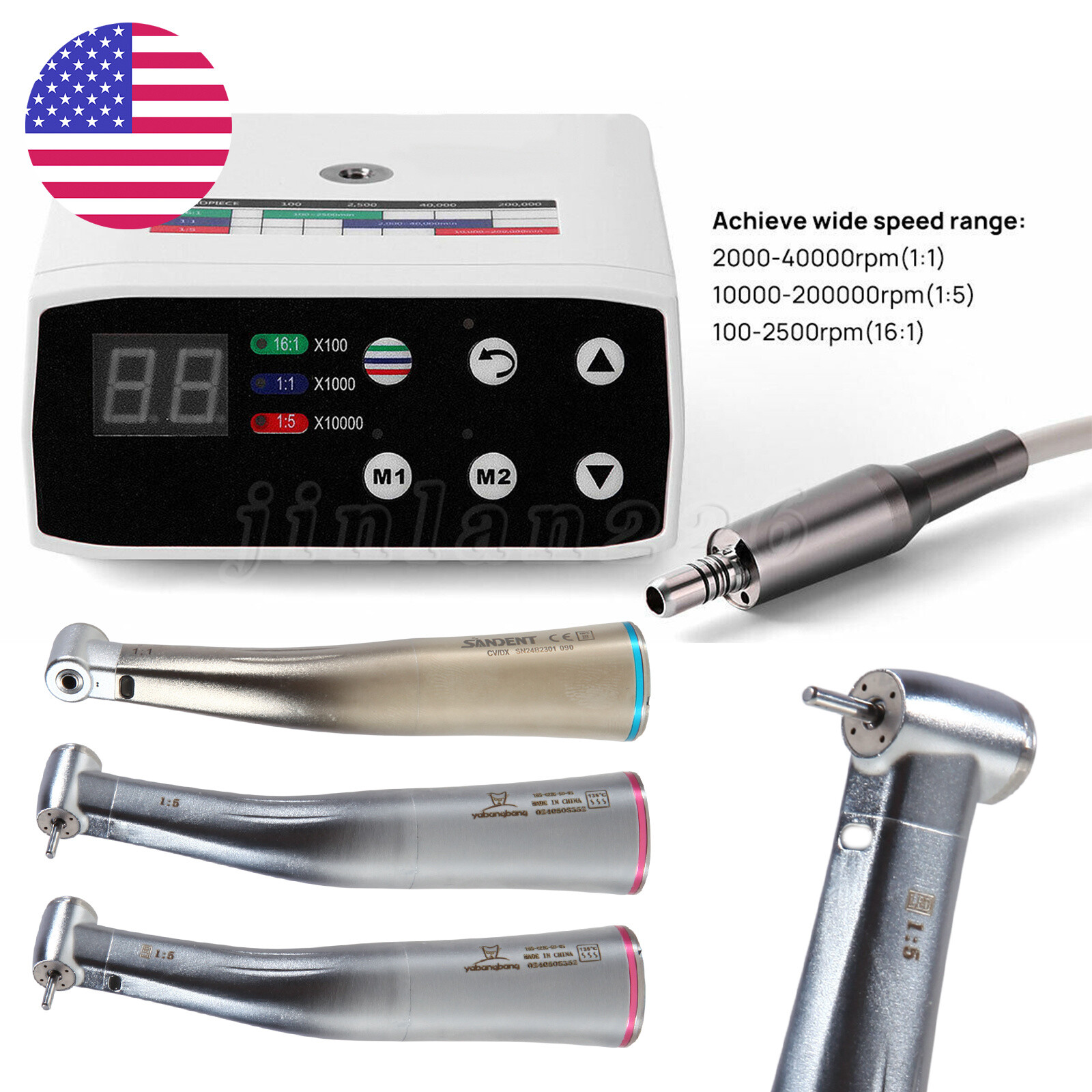 Dental Electric Motor LED Handpiece 1:5 1:1 Brushless Yabangbang