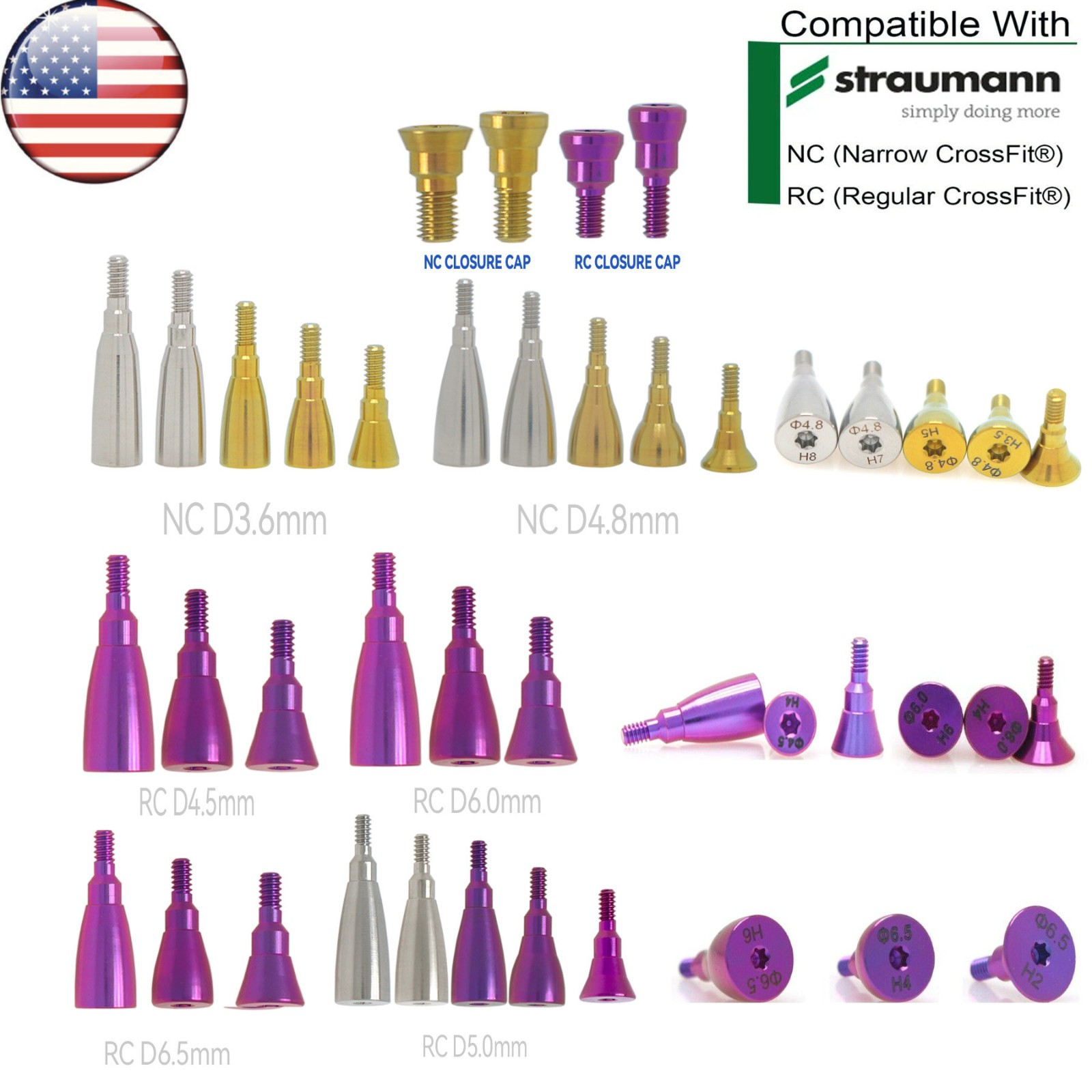 US Dental Healing Abutment fit ITI Straumann Bone Level Closure Caps NC/RC