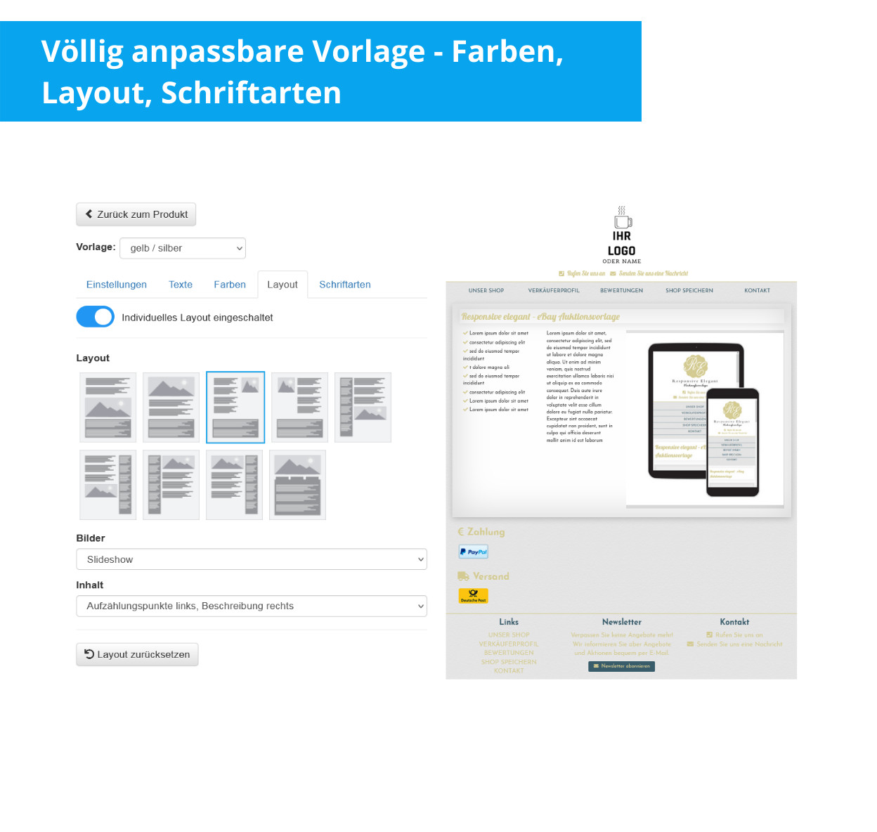 eBay template responsive elegant eBay template mobile optimized + editor
