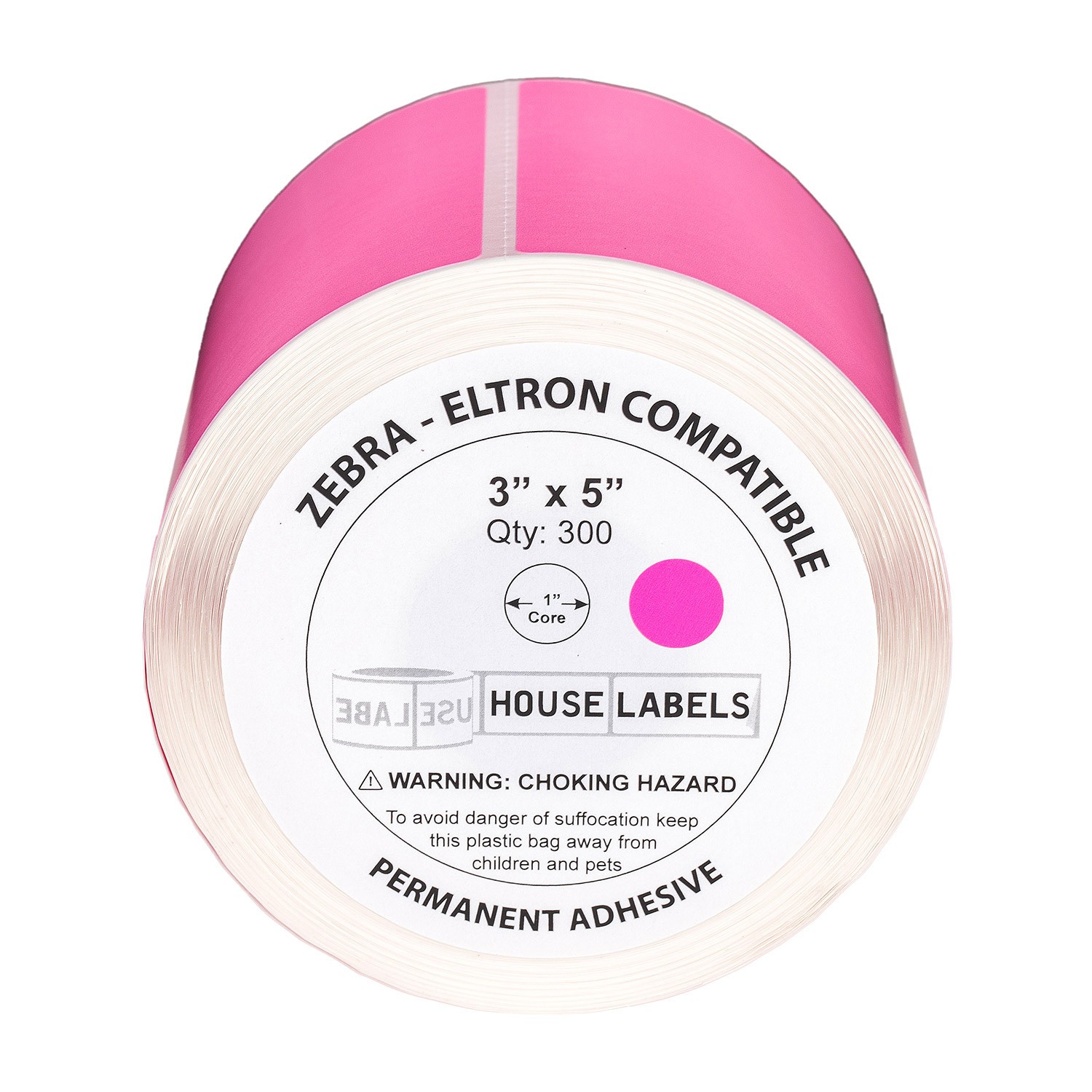 HOUSELABELS 3″x5″ Direct Thermal PINK Labels, 1″ Core – 1 Roll