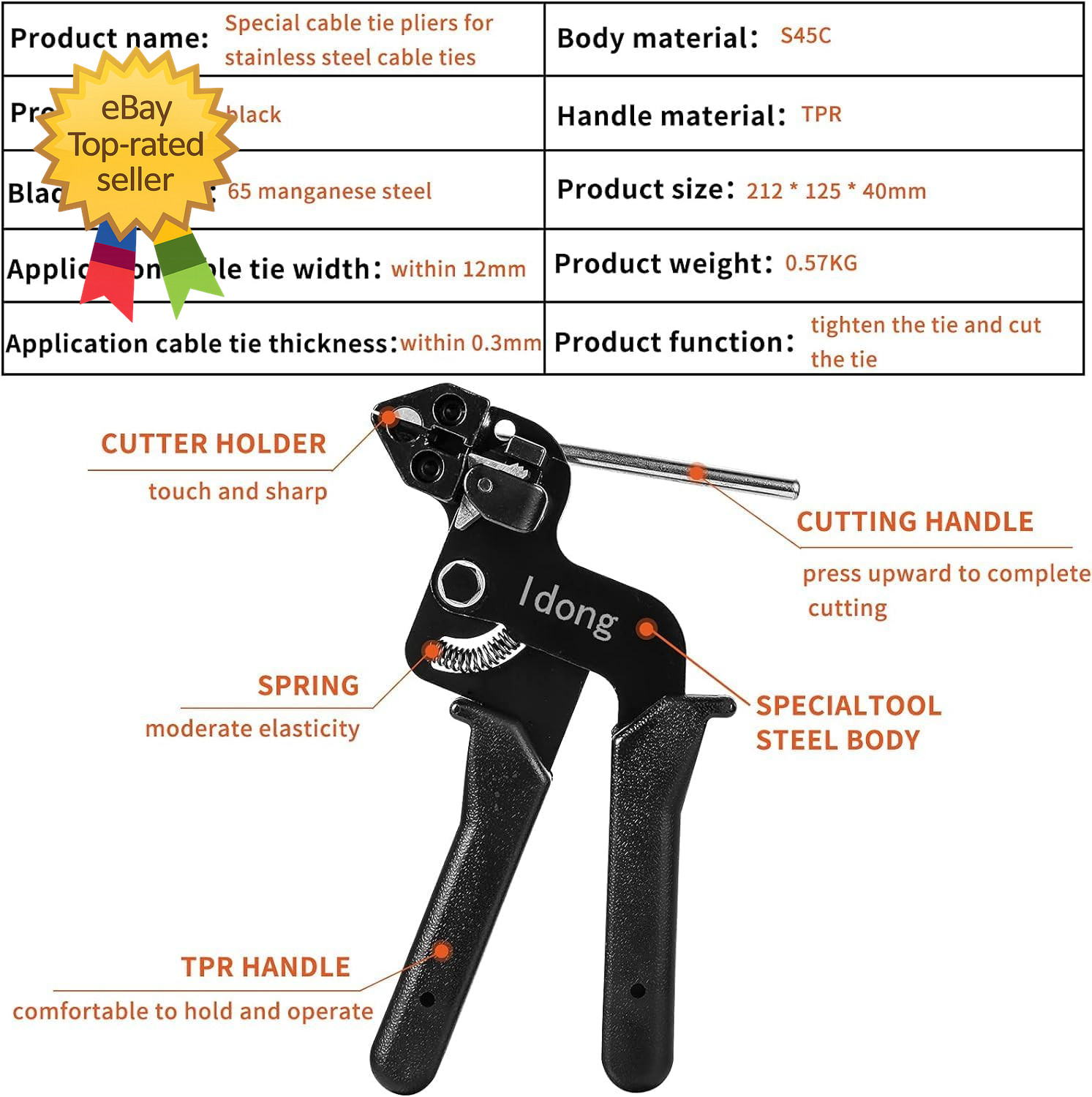 Metal Cable Tie Gun Kit with 100 Stainless Steel Cable Ties Zip Tie Tool Set 80C