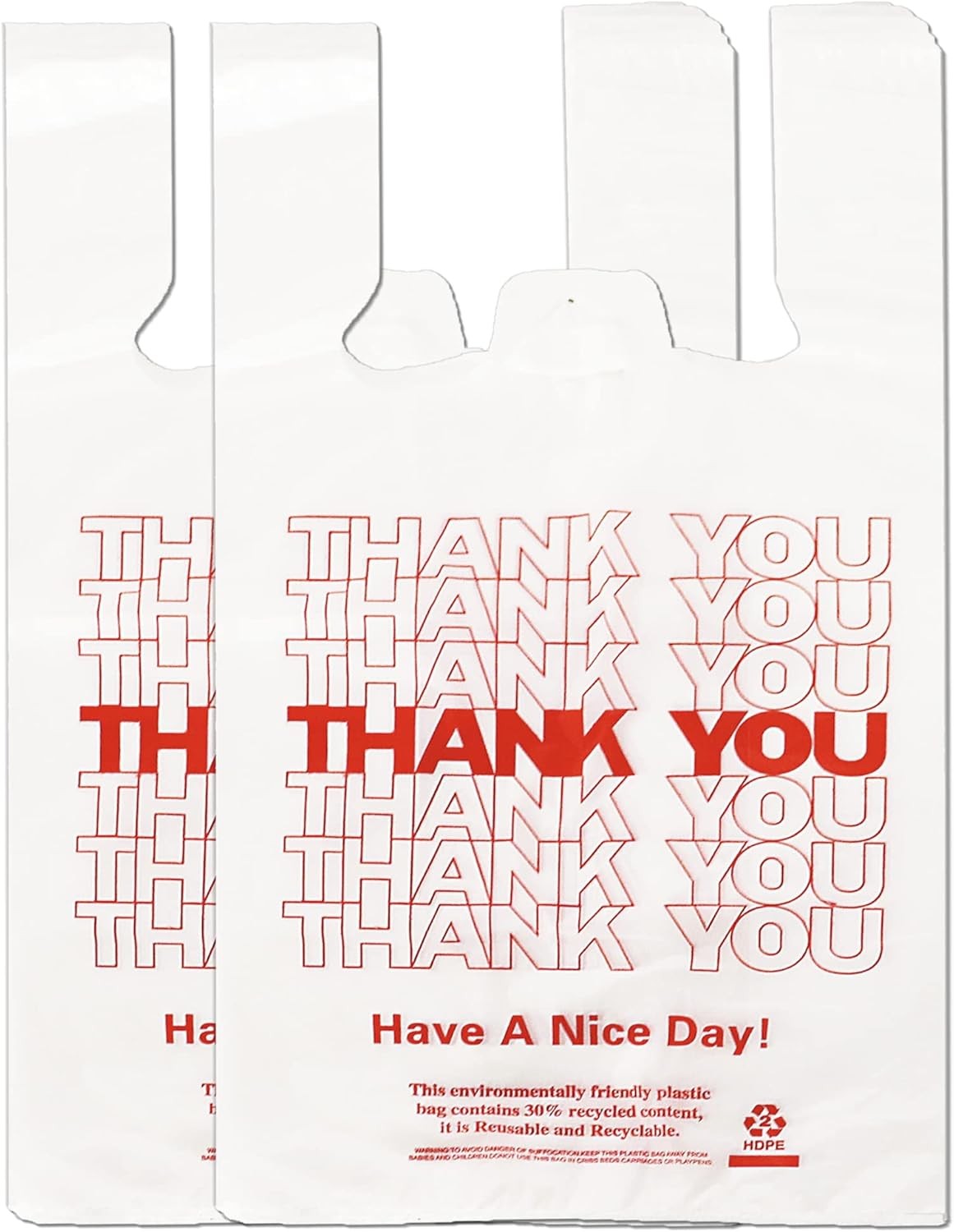 YoYoRain White Thank you T shirt bag, Grocery shopping bag Large,