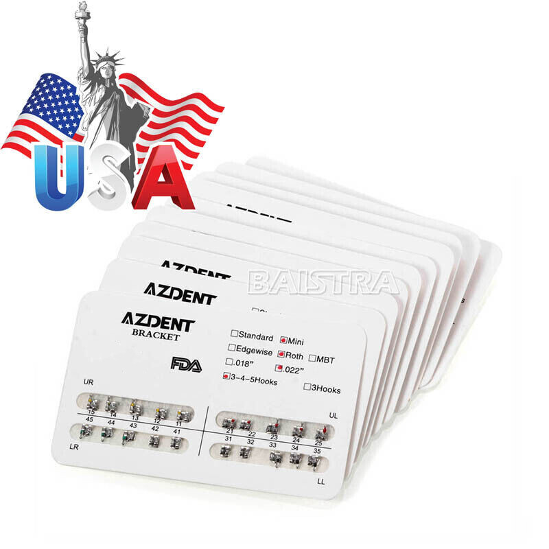AZDENT Dental Orthodontic Brackets Braces Metal Mini Roth/MBT .022 Hooks 345
