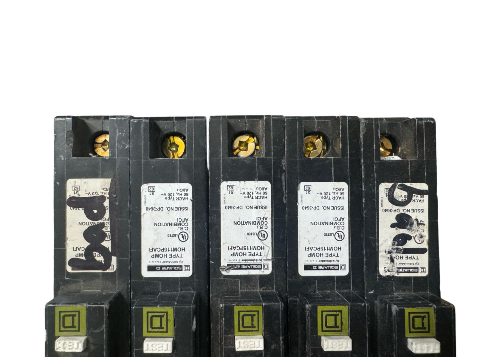 LOT OF 5 Square D HOM115PCAFI Circuit Breaker AFCI 15A 1-Pole 120V