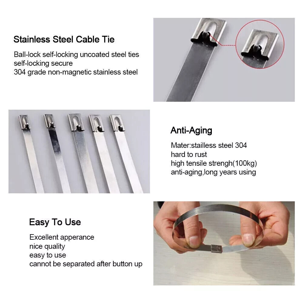 INDUSTRIAL GRADE 400lb (12MM) Stainless Steel Metal Zip Ties Heavy Duty Cable