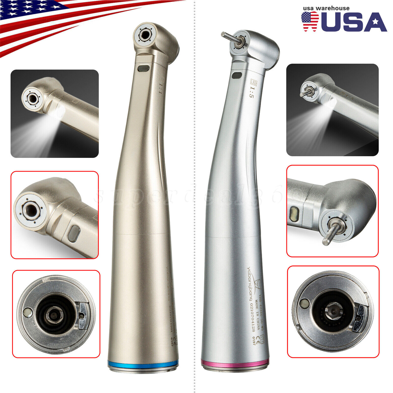 Dental 1:5 1:1 Electric Fiber Optic LED Contra Angle Handpiece Fit NSK Kavo to