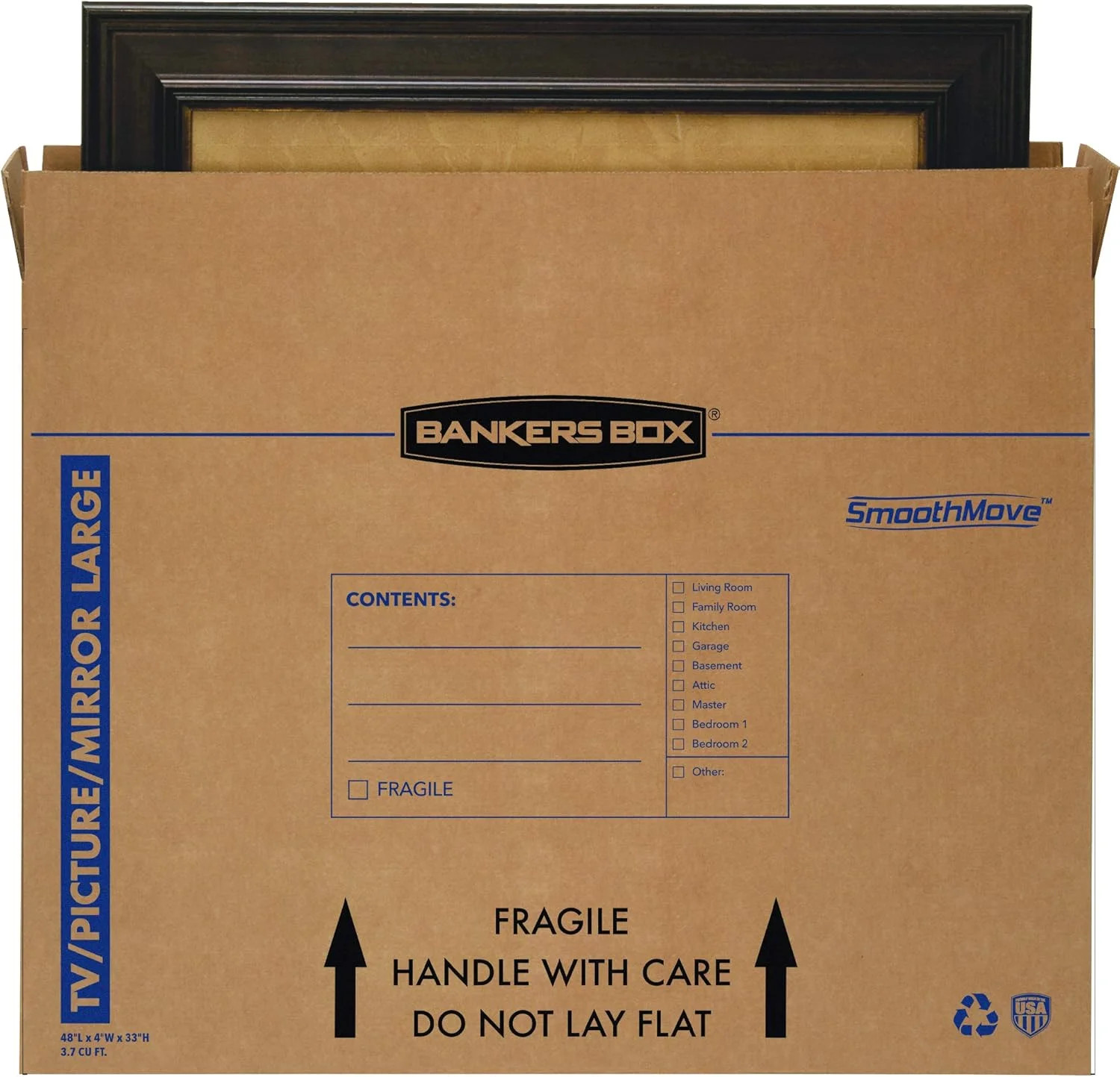 Bankers Box Large, Up to 55″ TV/Picture/Mirror, Moving Box 4 Pack, 48″ x 4″ x 33