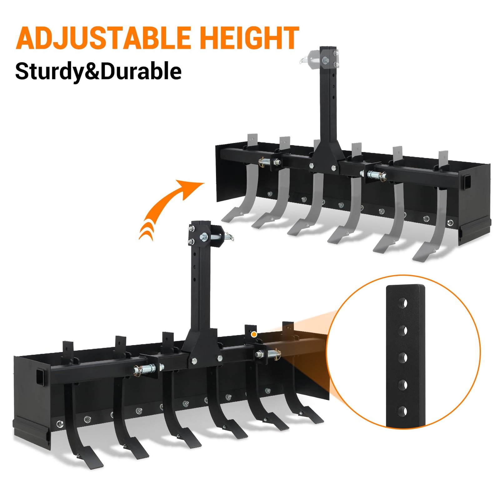 55″ Tow Behind Box Scraper 3-Point Quick Hitch Box Blade For Category 1 Tractor