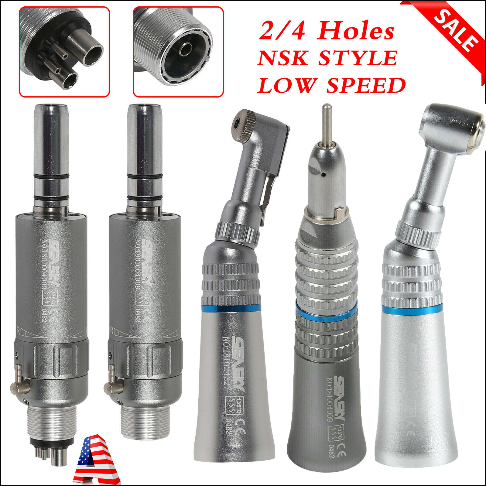 NSK Style Dental Slow Low Speed Handpiece Straight Contra Angle Air Motor 2/4H